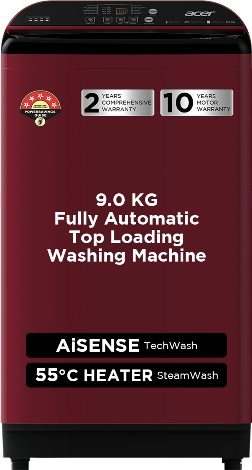 Image of Acer 9 kg Fully Automatic Top Load Washing Machine with In-built Heater Maroon