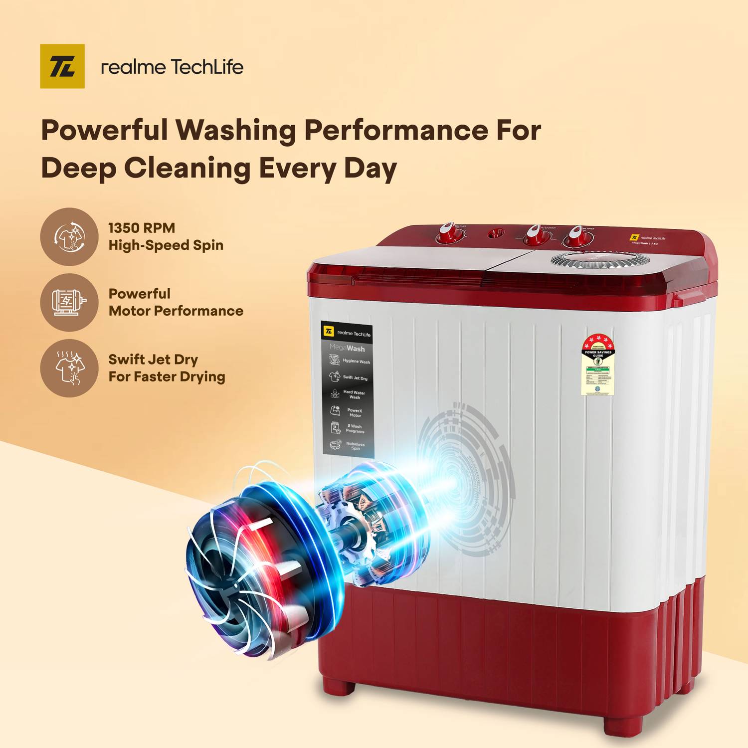 realme TechLife 7 kg Semi Automatic Top Load Washing Machine Maroon - Image 4