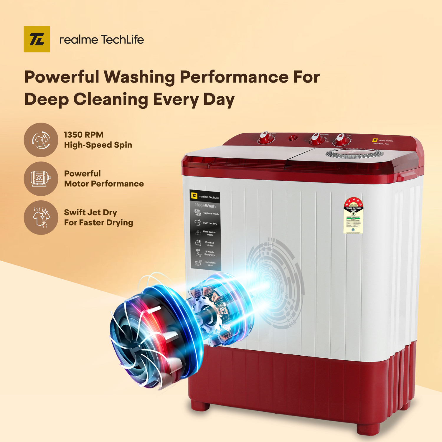Image of realme TechLife 7 kg Semi Automatic Top Load Washing Machine Maroon, White