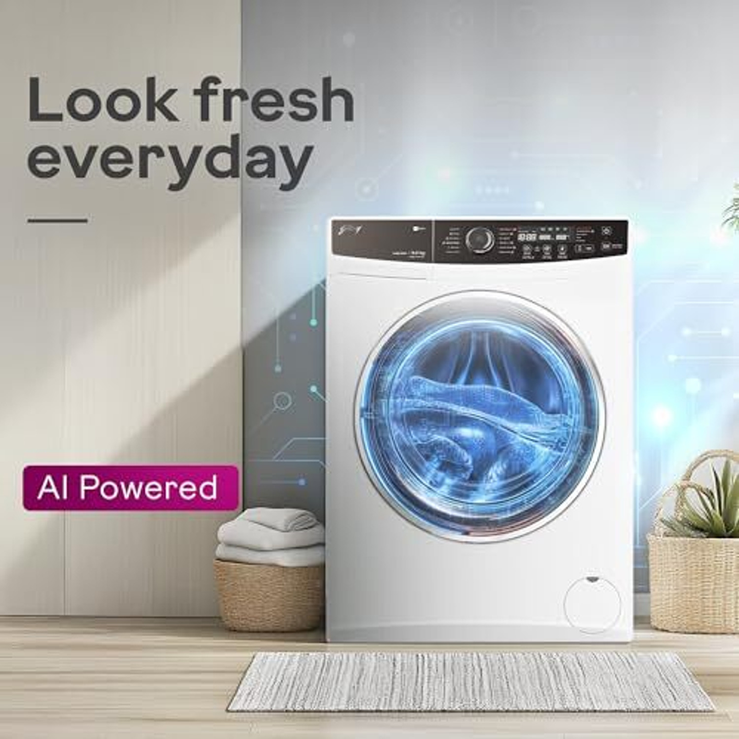 Image of Godrej 9 kg with AI Tech Fully Automatic Front Load Washing Machine with In-built Heater White, Grey