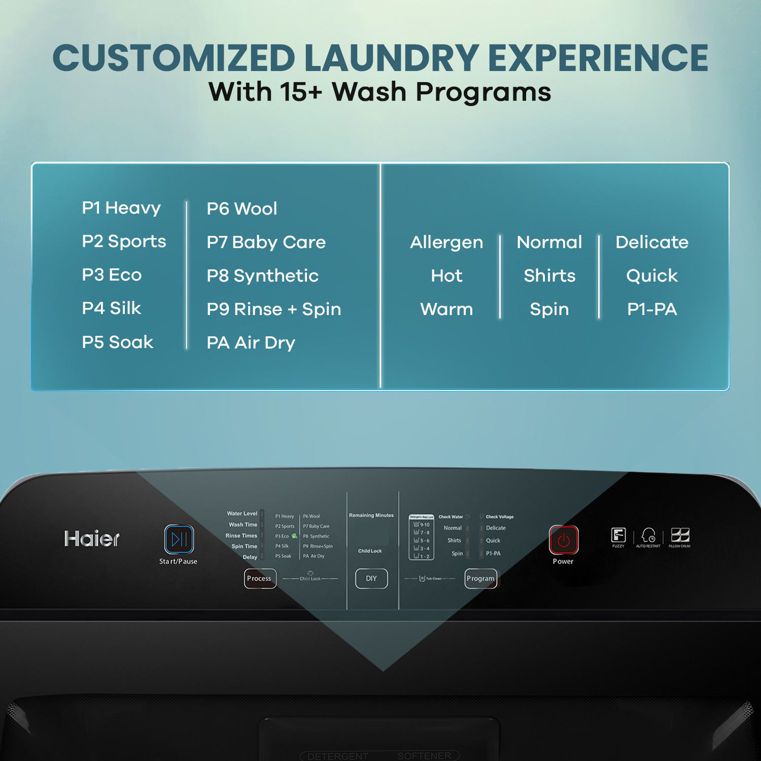 Image of Haier 9 kg Fully Automatic Top Load Washing Machine with In-built Heater Black, Grey