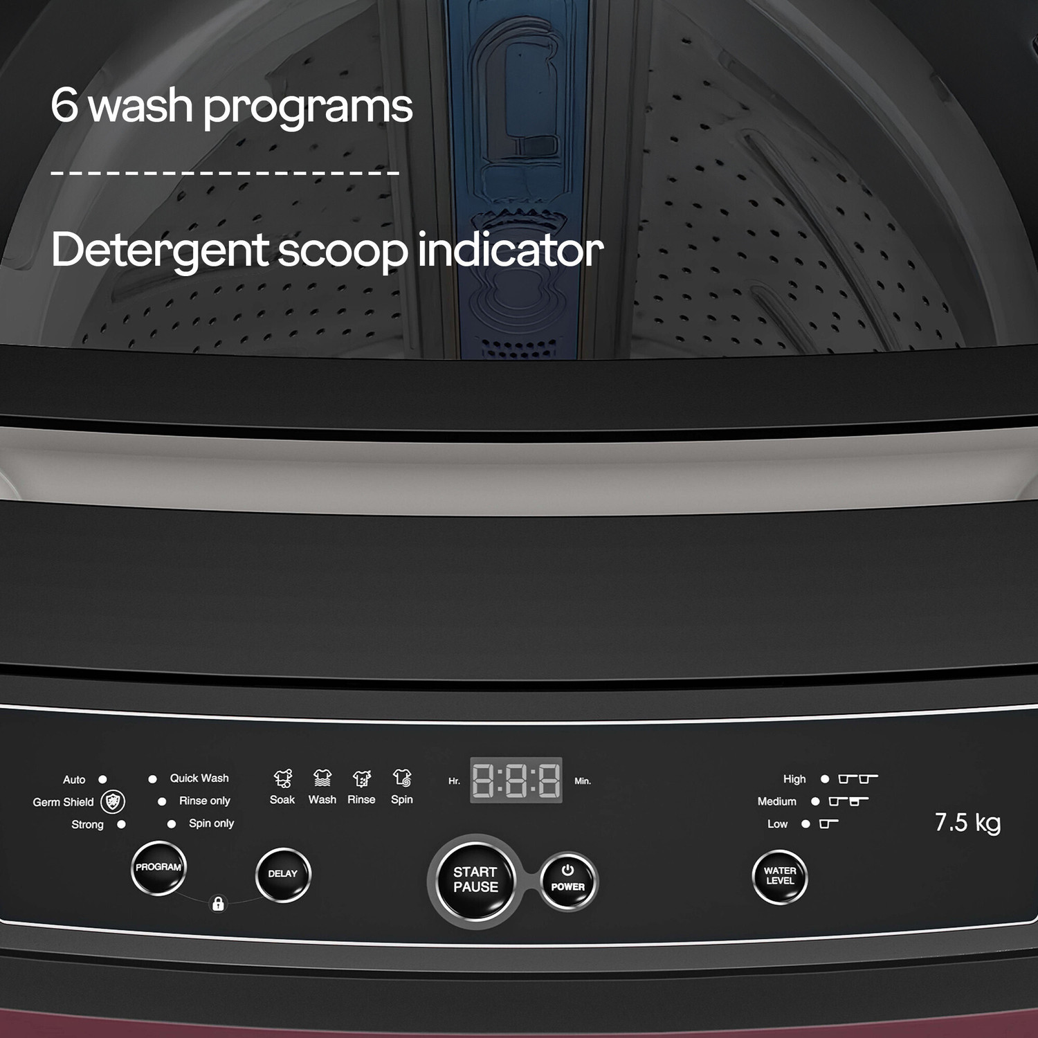 Image of Godrej 7.5 Kg 5 Star Germ Shield Technology & Roller Coaster Wash Technology Fully Automatic Top Load Washing Machine with In-built Heater Black, Maroon