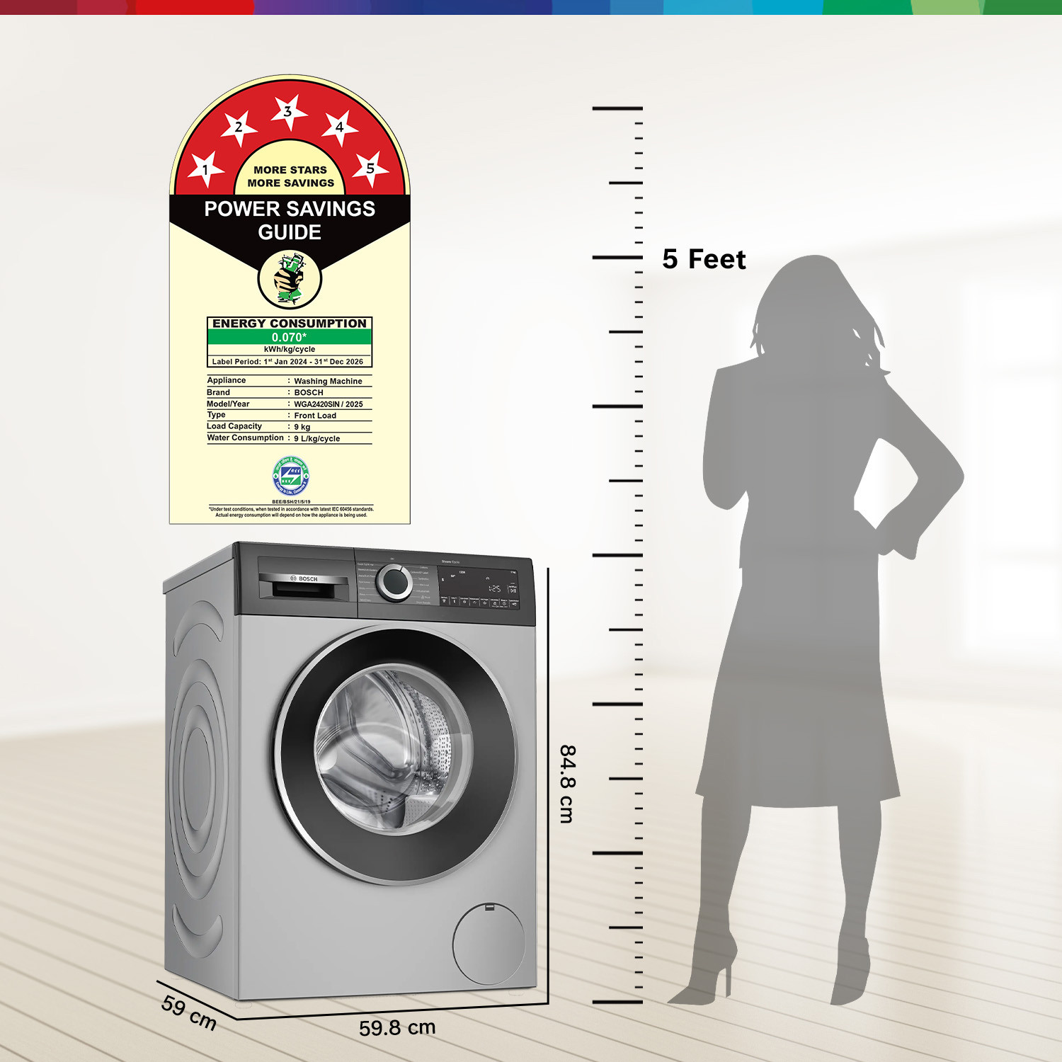 Image of BOSCH 9 kg Fully Automatic Front Load Washing Machine with In-built Heater Silver