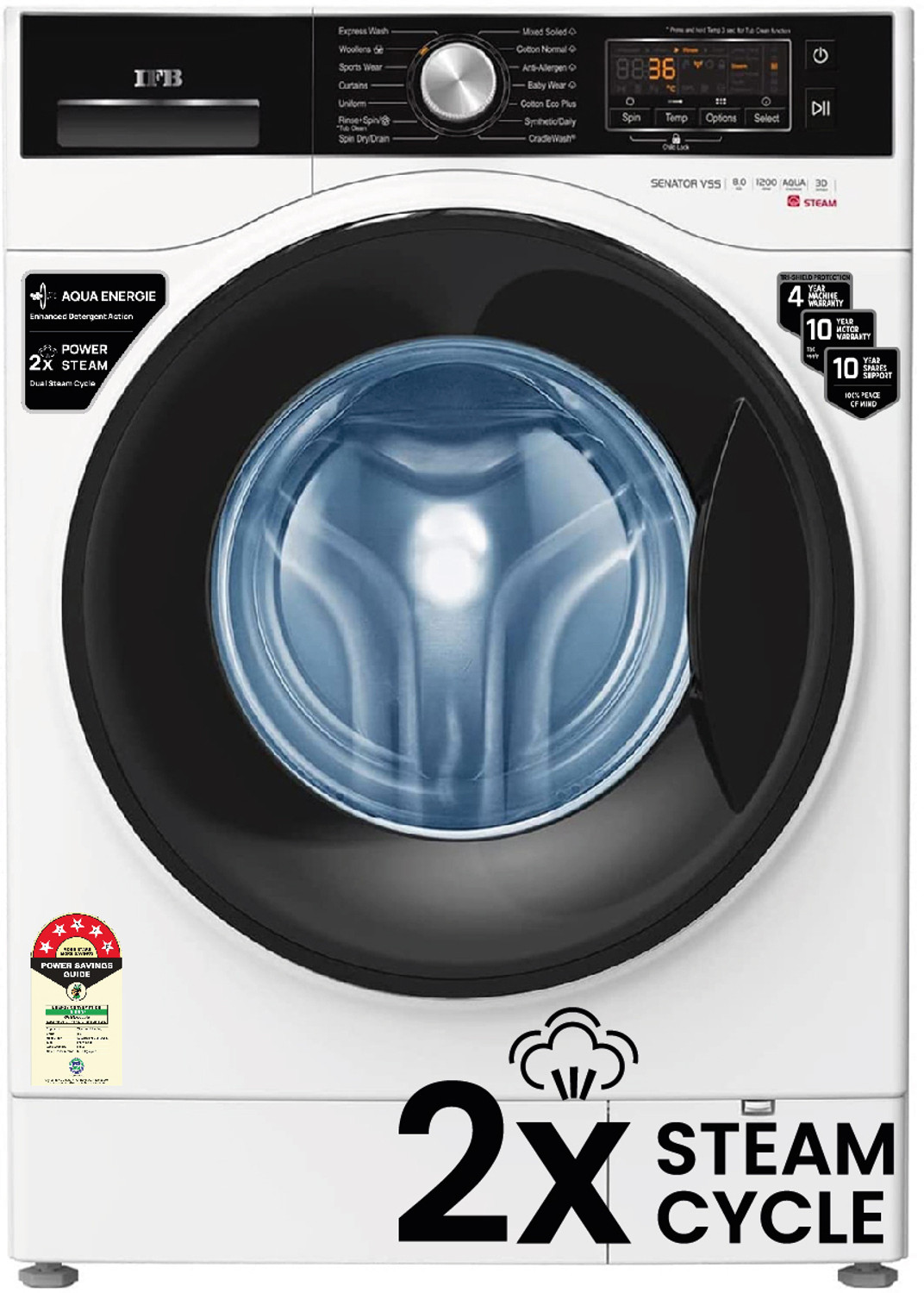 Image of IFB 8 kg with Steam Fully Automatic Front Load Washing Machine with In-built Heater Black, White