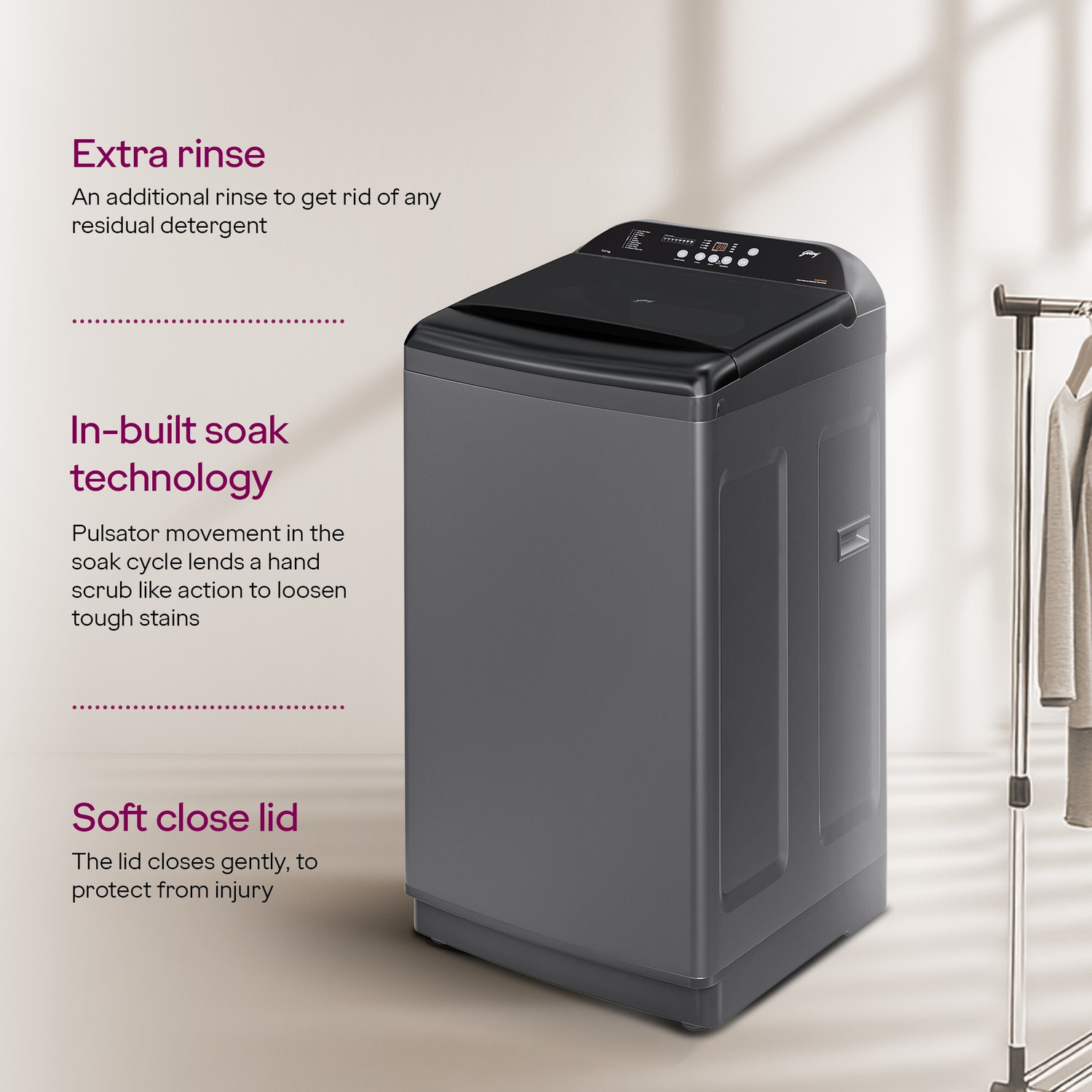 Image of Godrej 11 kg Fully Automatic Top Load Washing Machine with In-built Heater Grey