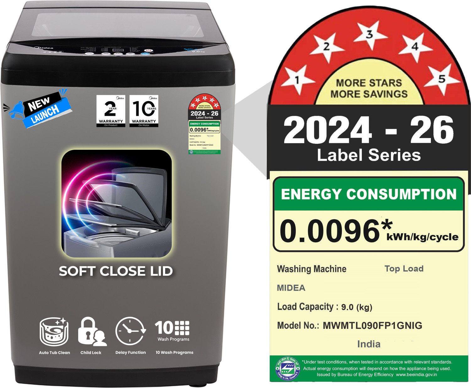 Image of Midea 9 kg Fully Automatic Top Load Grey (MWMTL090FP1GNIG)