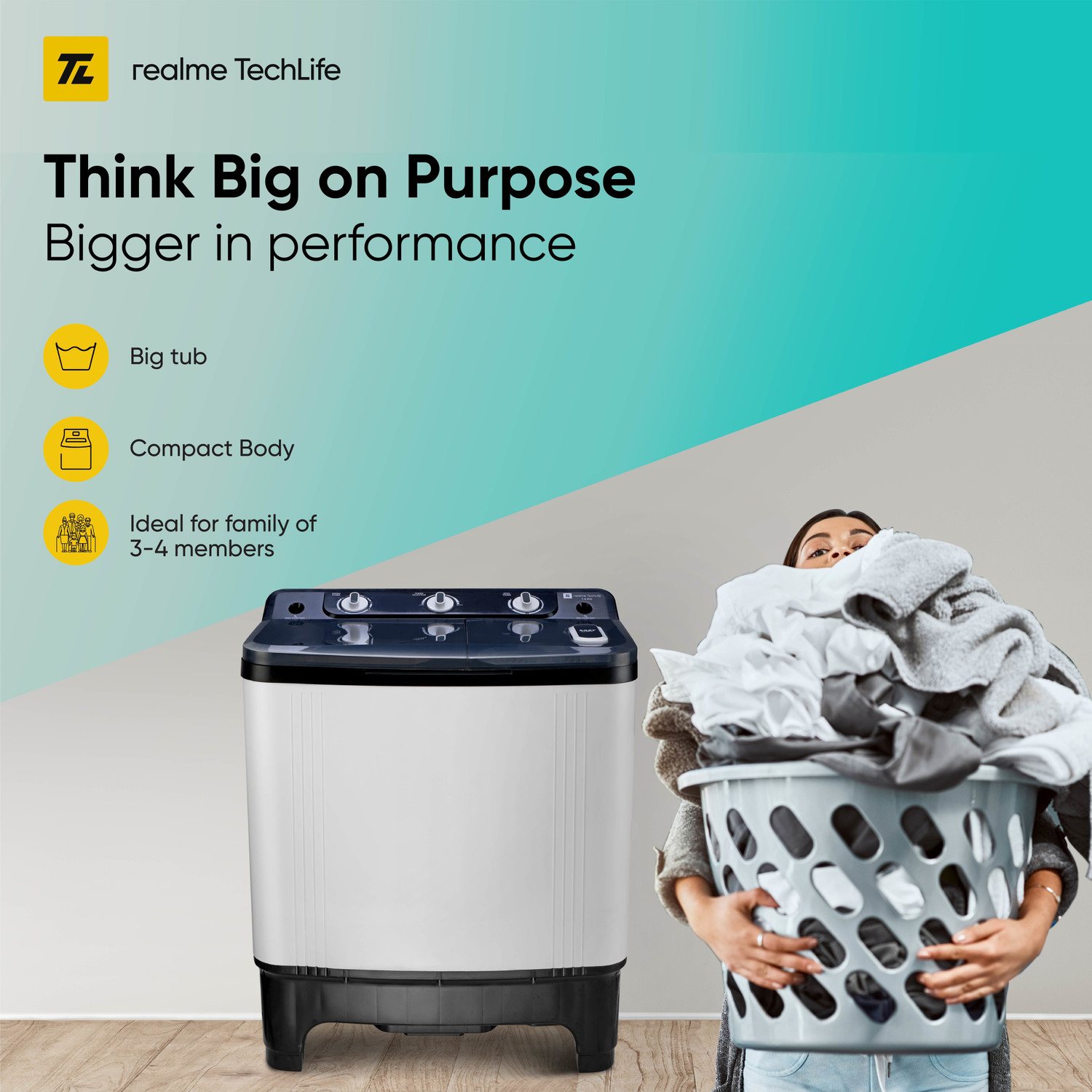 Image of realme TechLife 7 kg 5 Star rating Semi Automatic Top Load Washing Machine White, Black