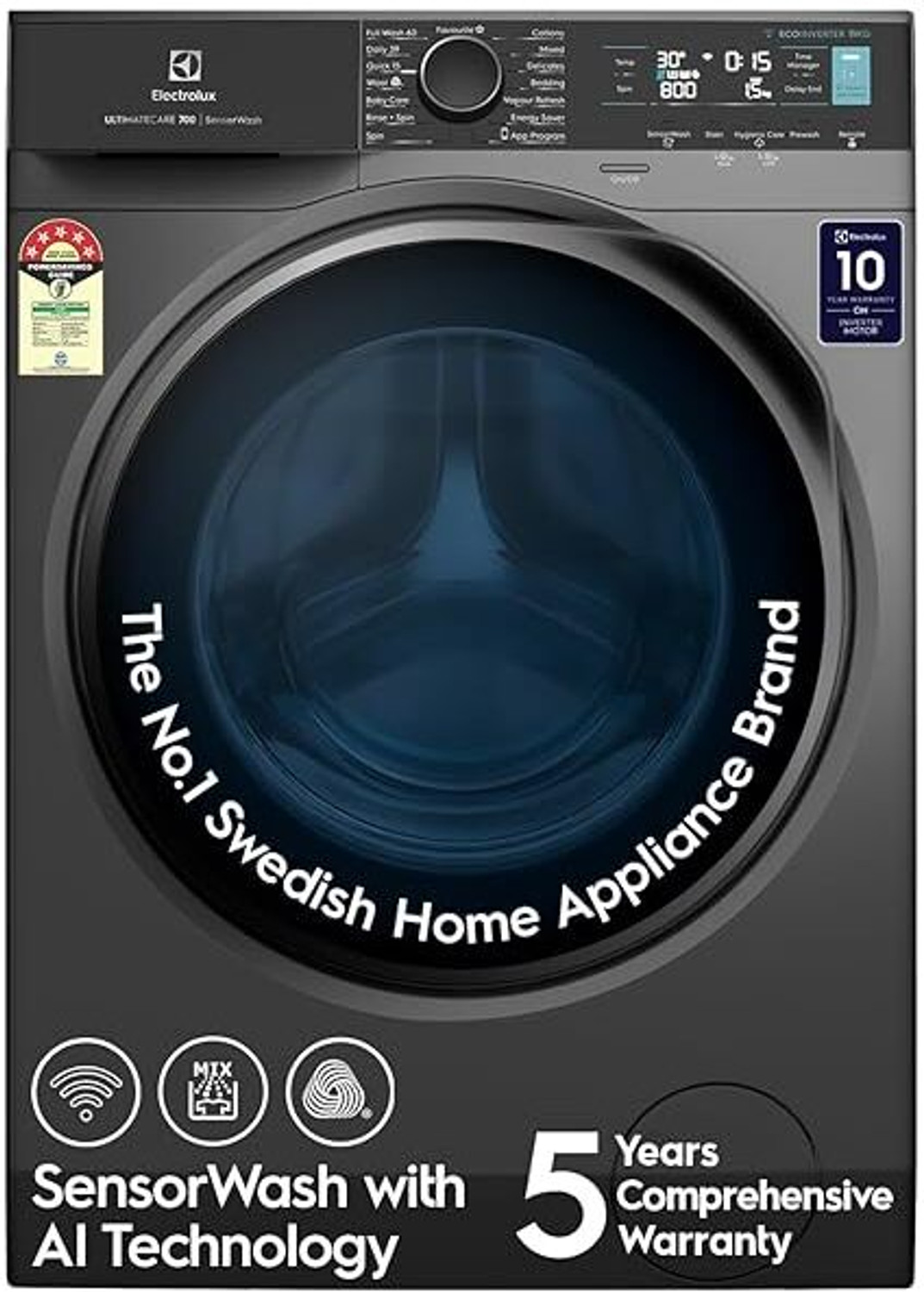 Image of Electrolux 11 kg Fully Automatic Front Load Washing Machine with In-built Heater Silver