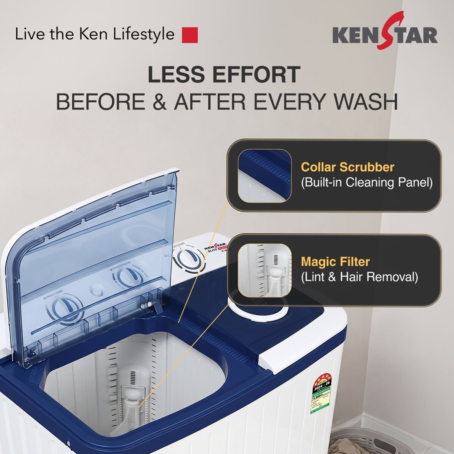 Image of Kenstar 7 kg Semi Automatic Top Load Washing Machine Blue, White