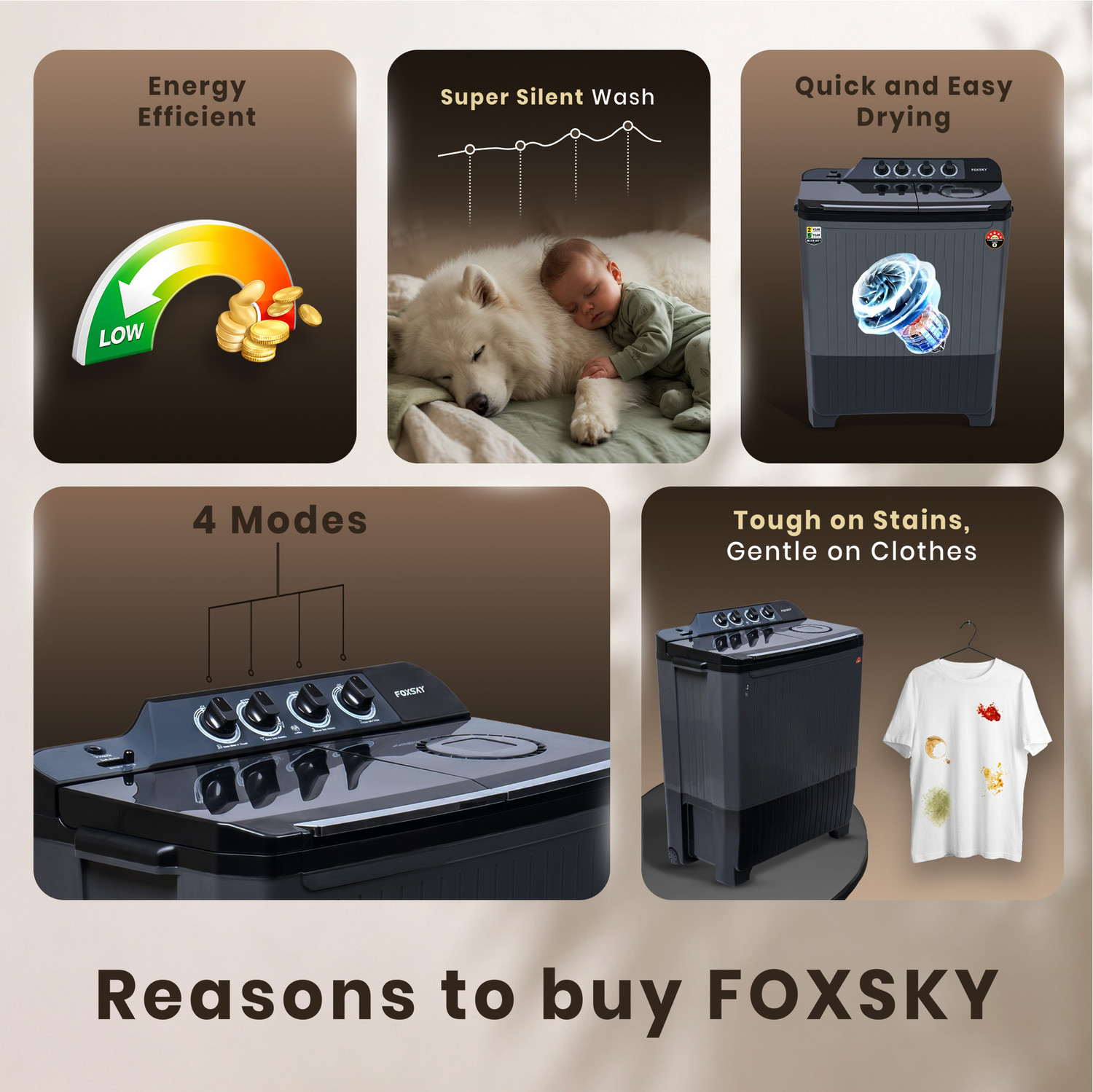 Image of FOXSKY 11 kg Semi Automatic Top Load Washing Machine Grey