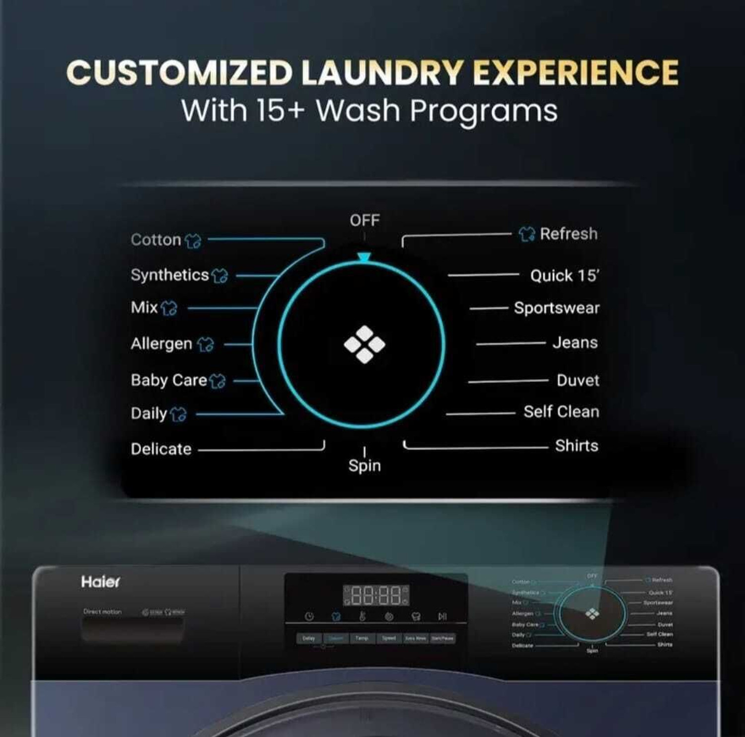 Image of Haier 9 kg Fully Automatic Front Load Washing Machine with In-built Heater Black