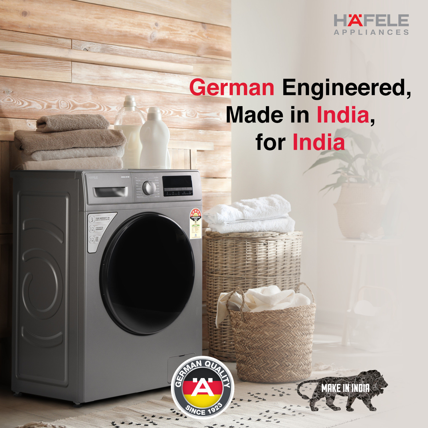 Image of Hafele 8 kg Fully Automatic Front Load Washing Machine with In-built Heater Grey