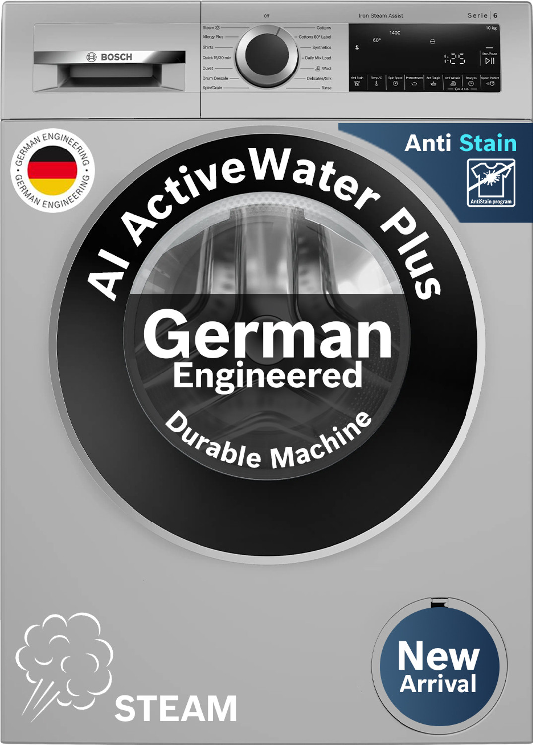 Image of BOSCH 10 kg Fully Automatic Front Load Washing Machine with In-built Heater Silver