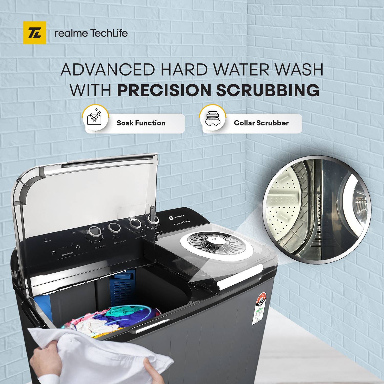 realme TechLife 12 kg Semi Automatic Top Load Washing Machine Grey - Image 4