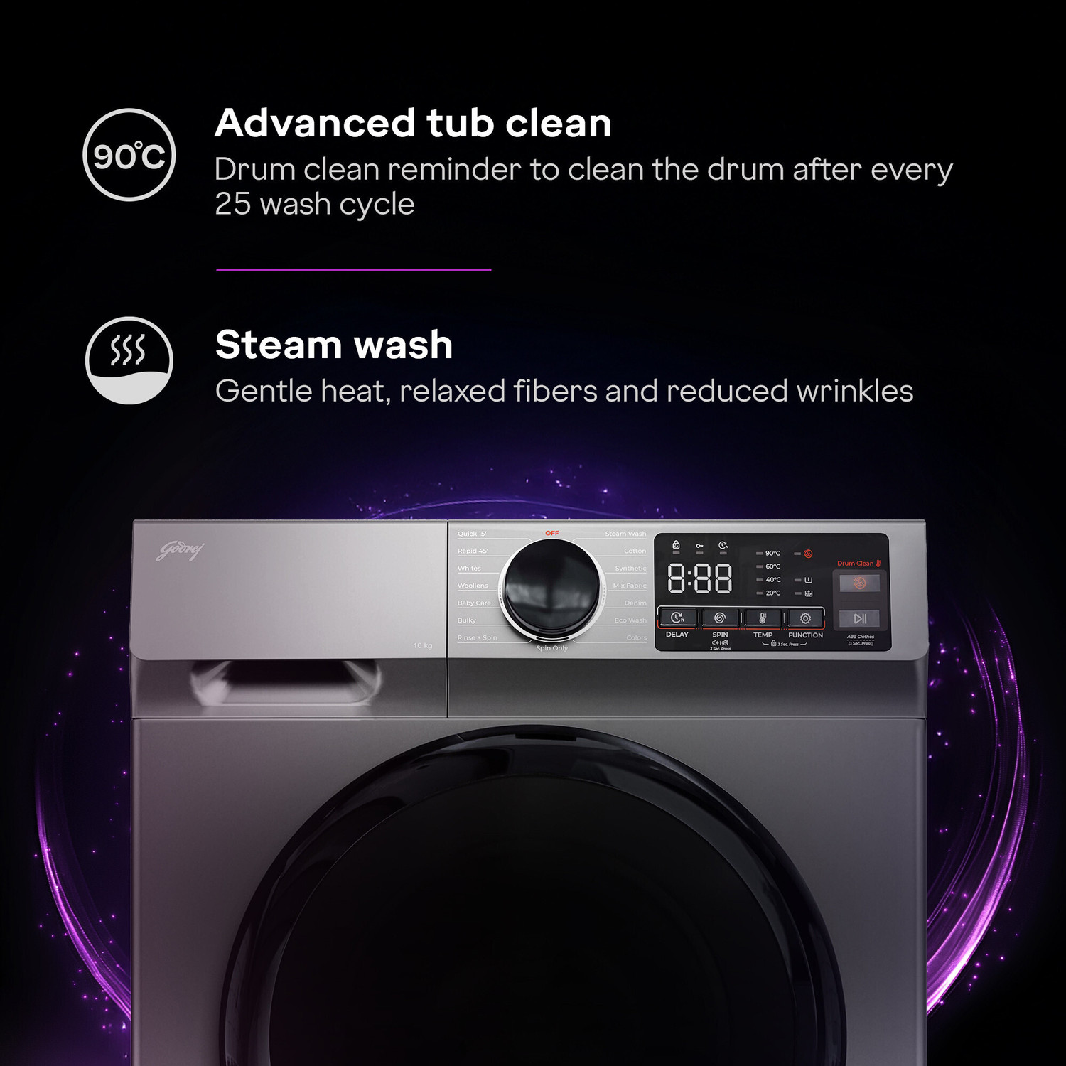 Image of Godrej 10 kg 5 Star, AI Tech, Steam Wash Fully Automatic Front Load Washing Machine with In-built Heater Grey