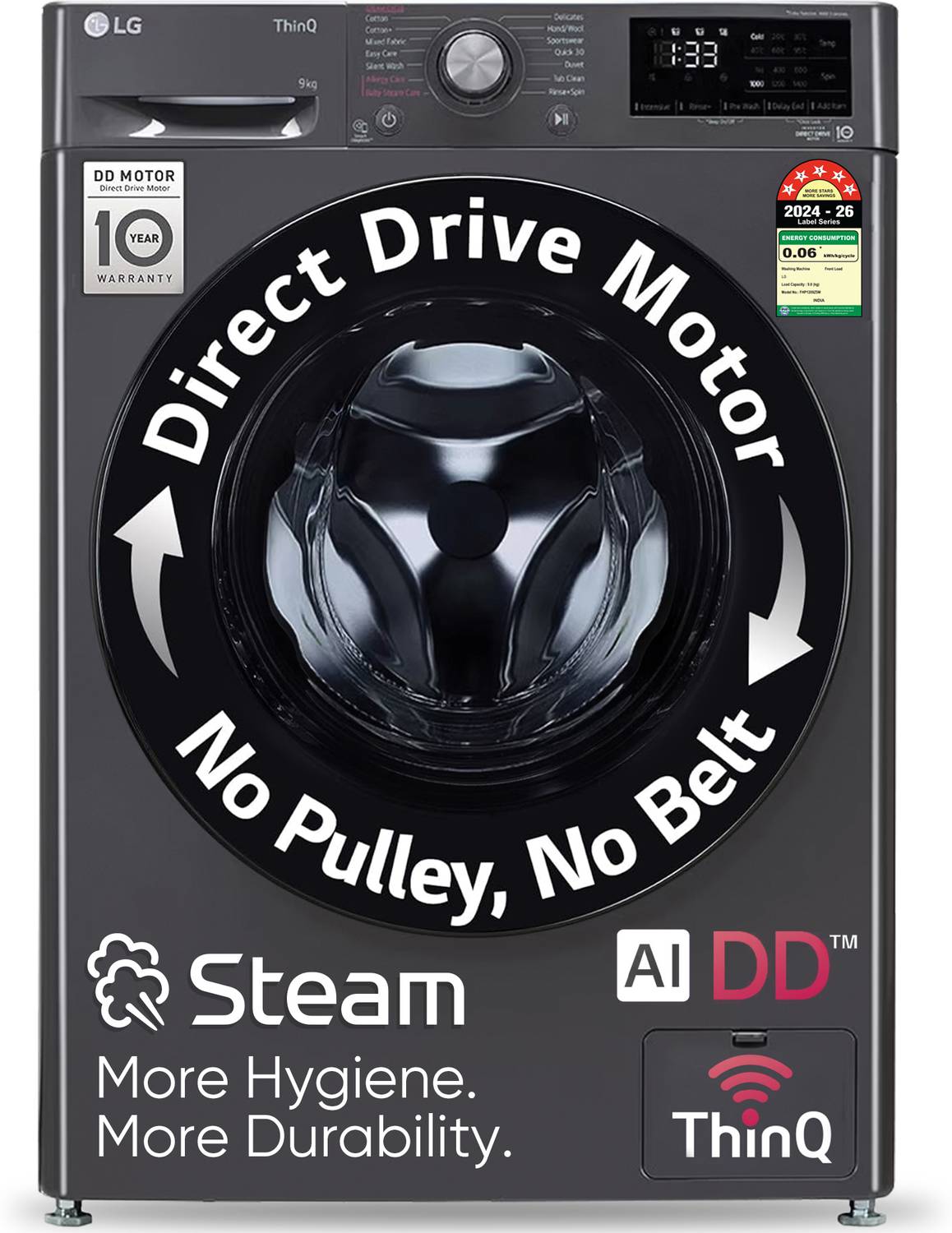 LG 9 kg 5 Star AI Direct Drive Front Load Washing Machine Black