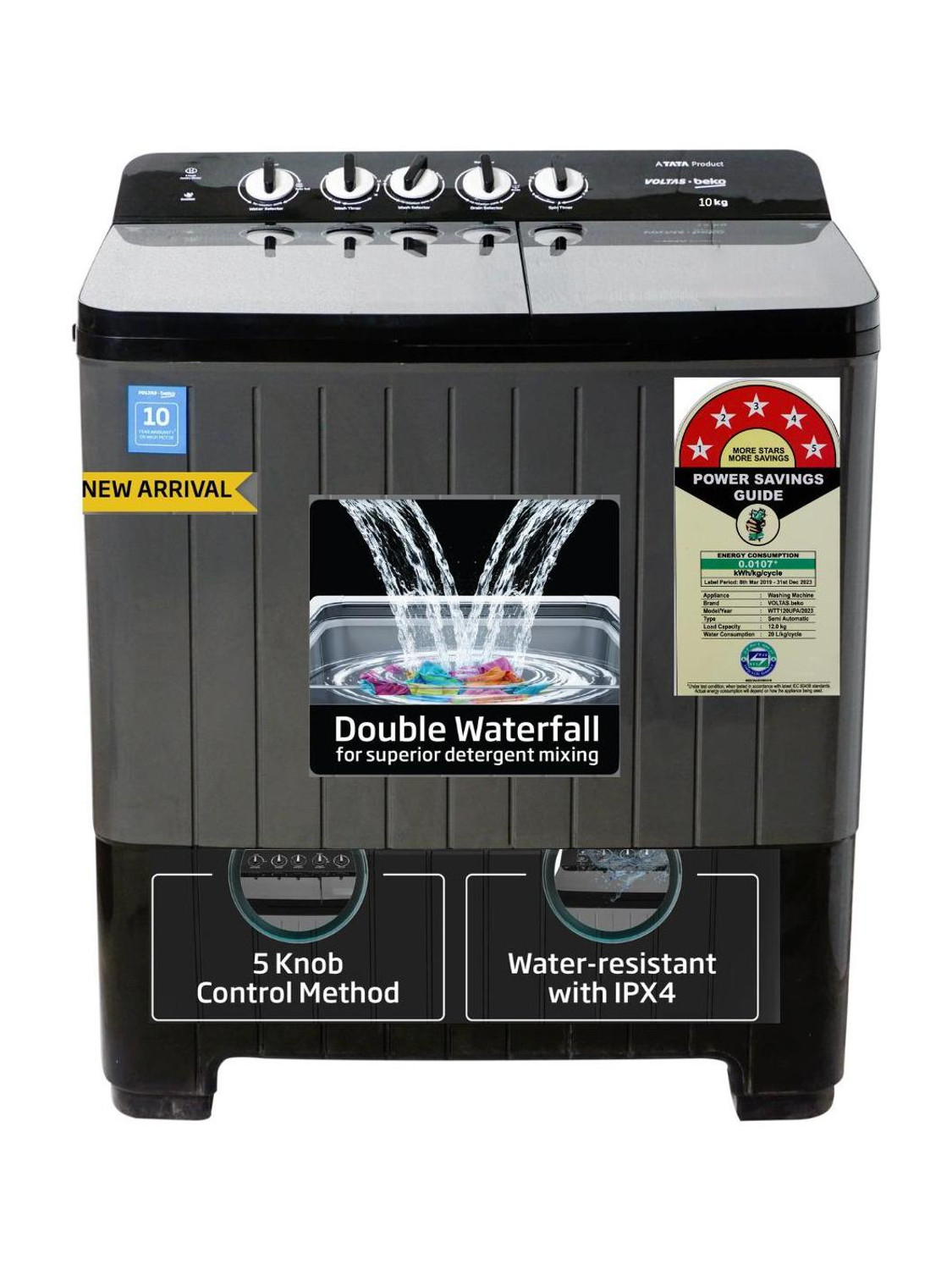 Image of Voltas Beko 10 kg Semi Automatic Top Load Washing Machine Black, Grey