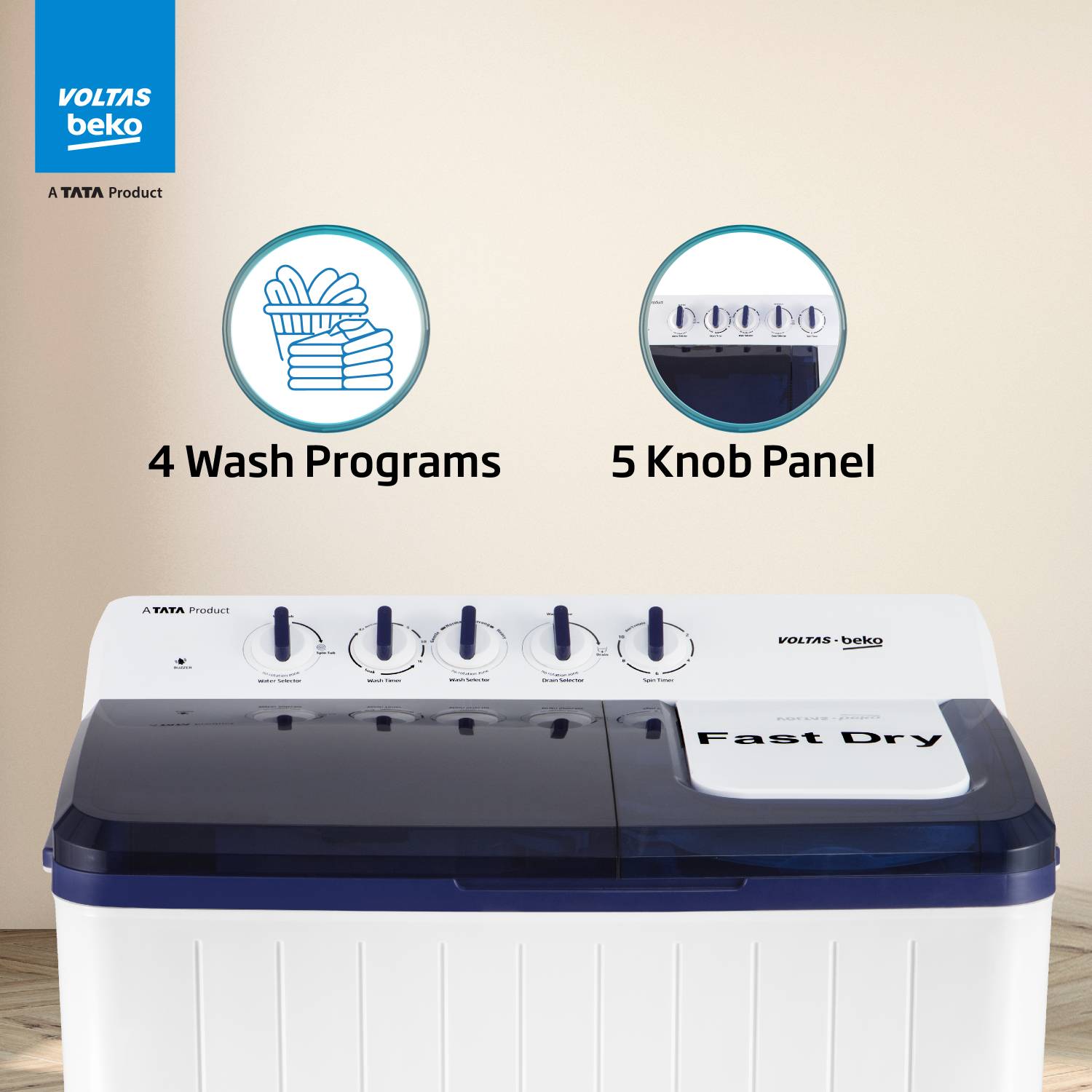 Voltas 10 kg Semi Automatic Top Load Washing Machine Blue - Image 5