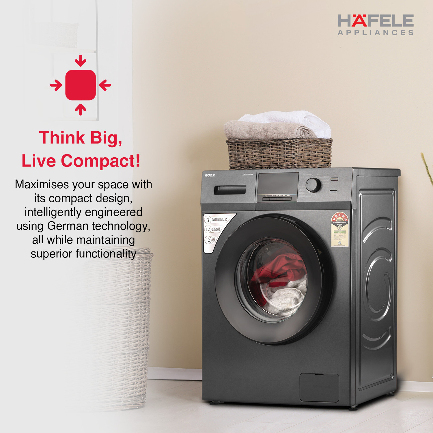 Image of Hafele 7 kg Fully Automatic Front Load Washing Machine with In-built Heater Grey