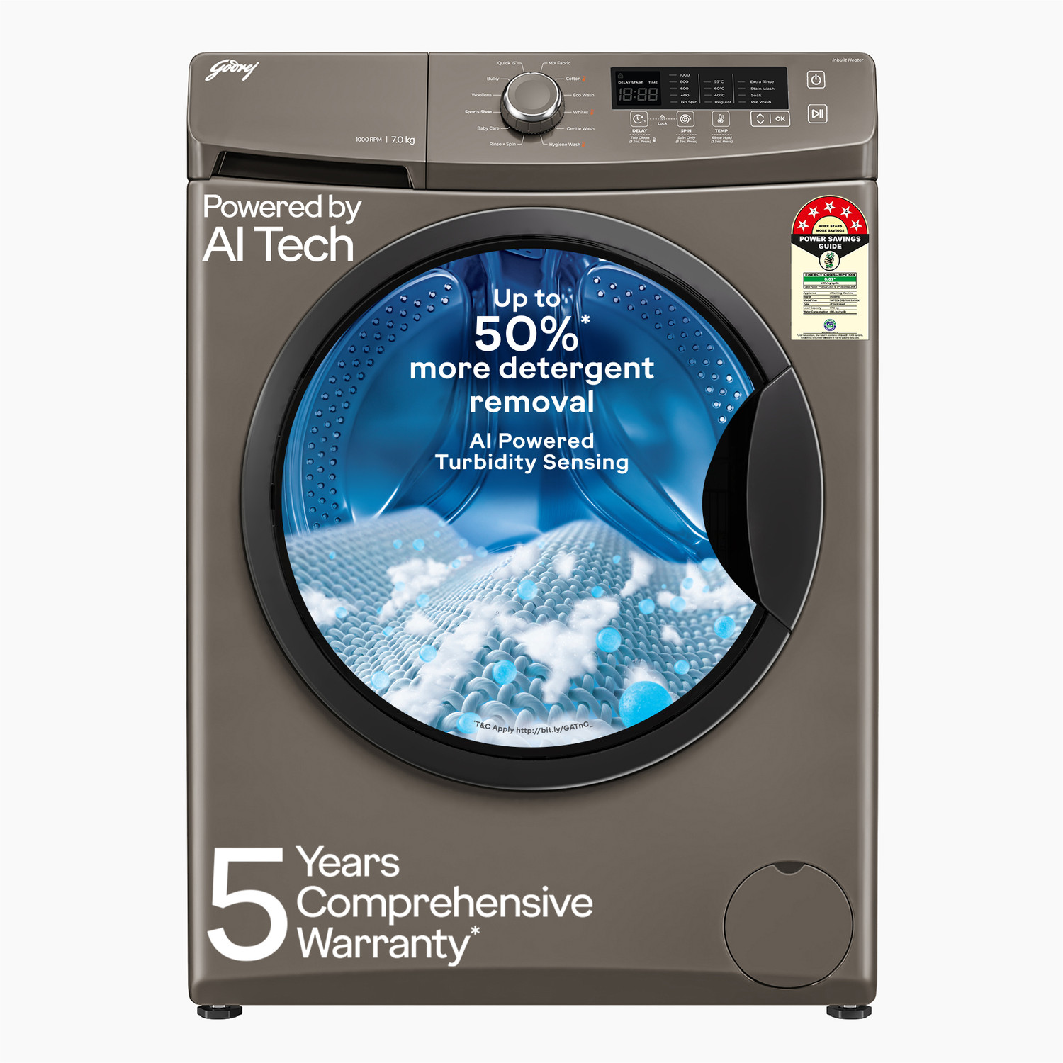 Image of Godrej 7 kg Fully Automatic Front Load Washing Machine with In-built Heater Grey