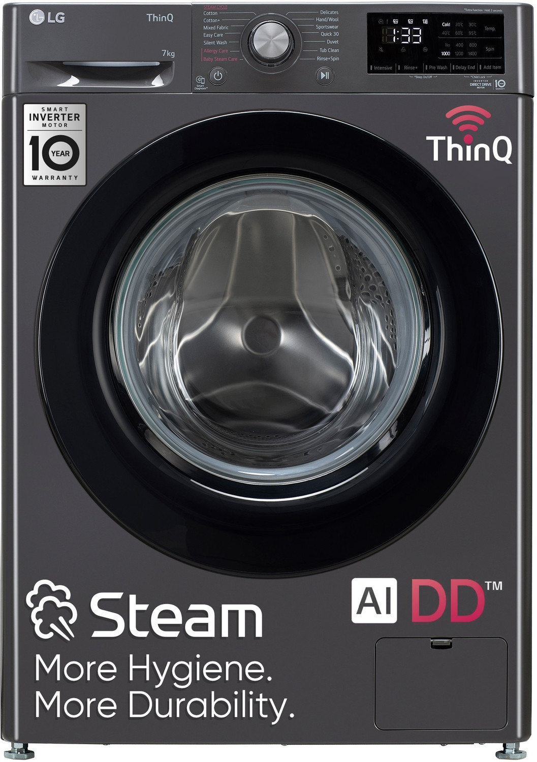 Image of LG 7 kg AI Direct Drive Technology Fully Automatic Front Load Washing Machine with In-built Heater Black, Grey