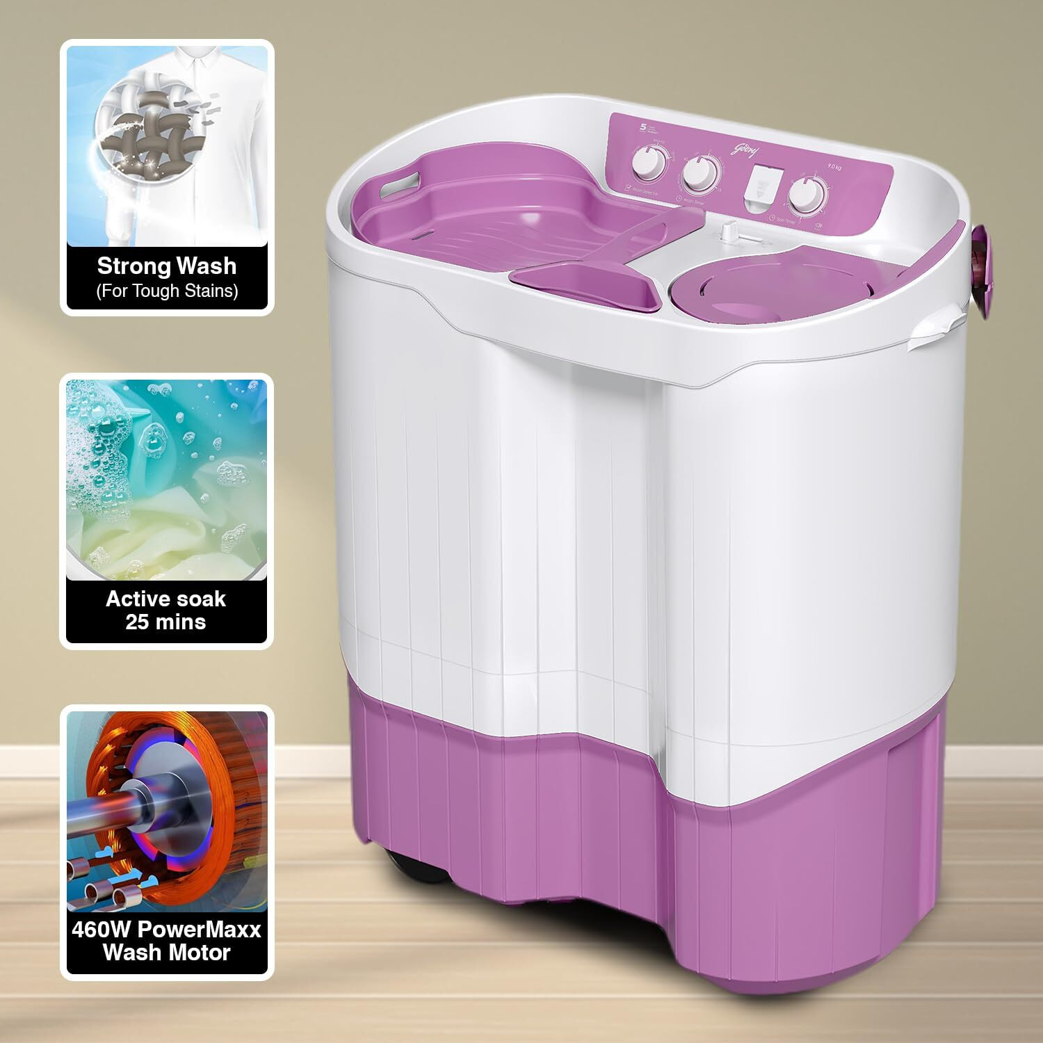 Image of Godrej 9 kg Semi Automatic Top Load Washing Machine Purple, White