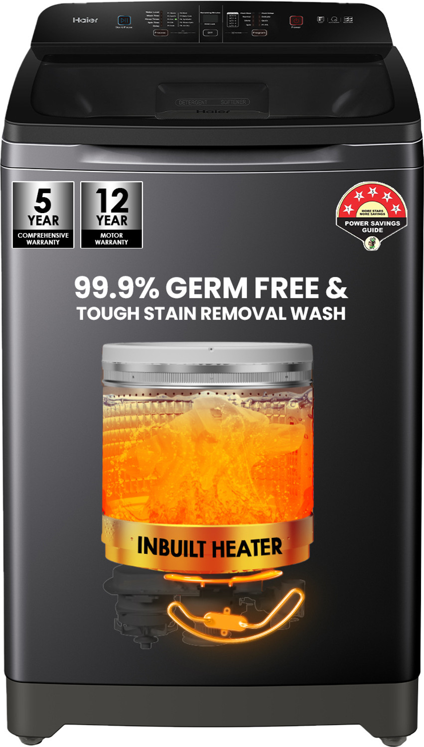 Image of Haier 9 kg Fully Automatic Top Load Washing Machine with In-built Heater Black, Grey