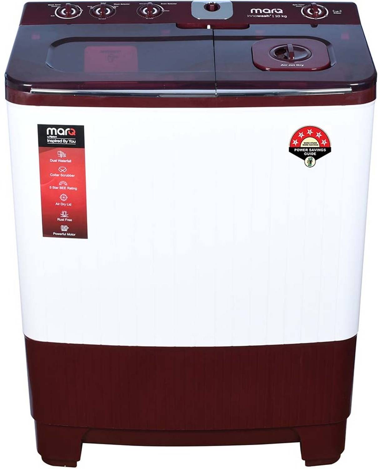 MarQ by Flipkart 10 kg Semi Automatic Top Load Washing Machine Maroon, White