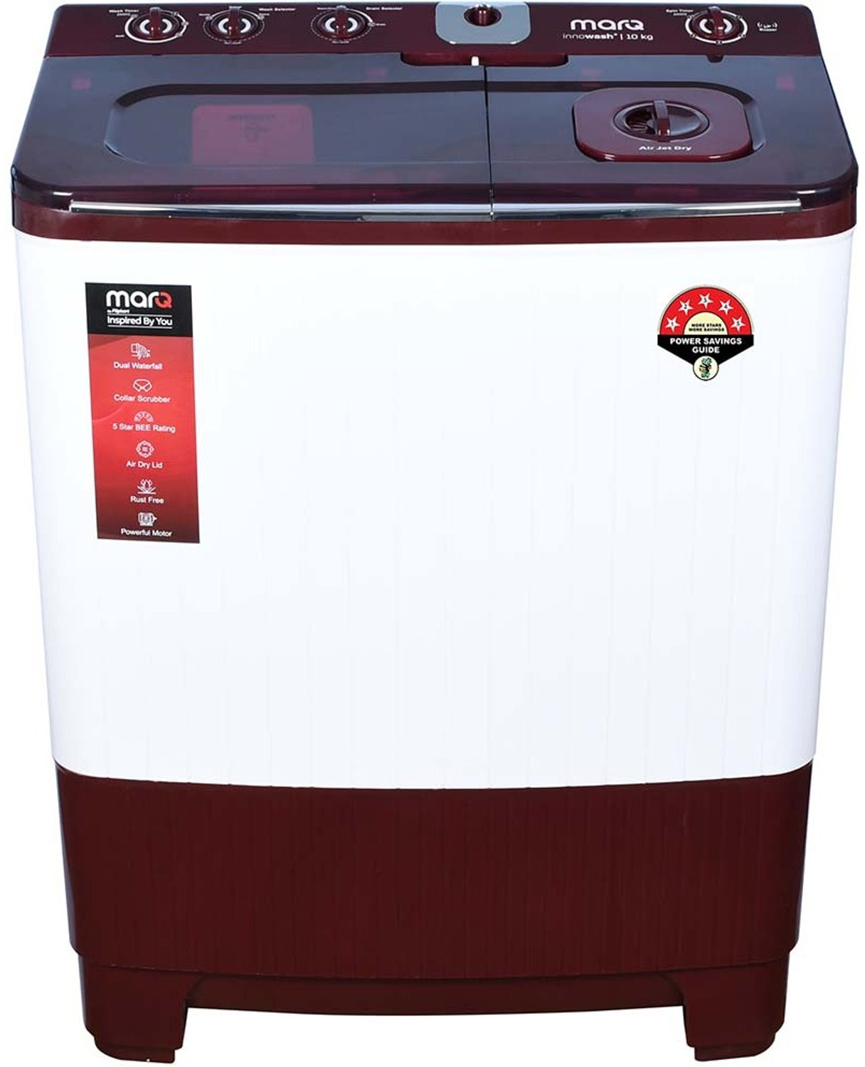 Image of MarQ by Flipkart 10 kg Semi Automatic Top Load Washing Machine Maroon, White
