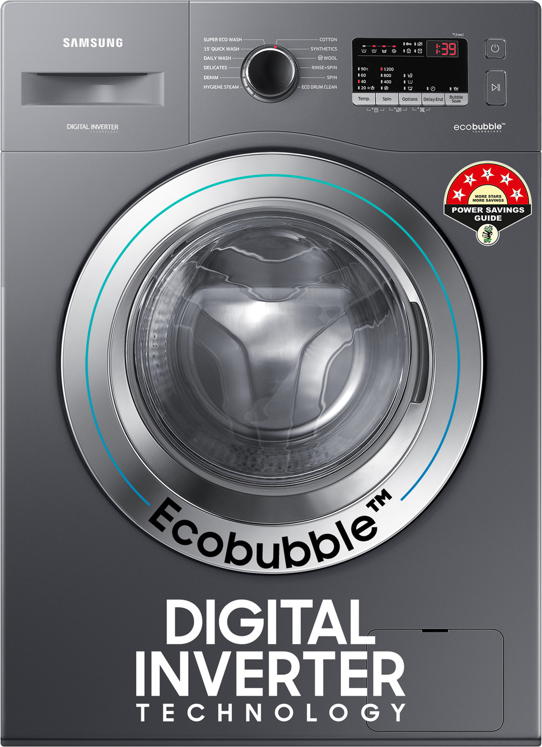 Image of Samsung 7 kg 5 star, EcoBubble Technology, Hygiene Steam Digital Inverter Fully Automatic Front Load Washing Machine with In-built Heater Grey