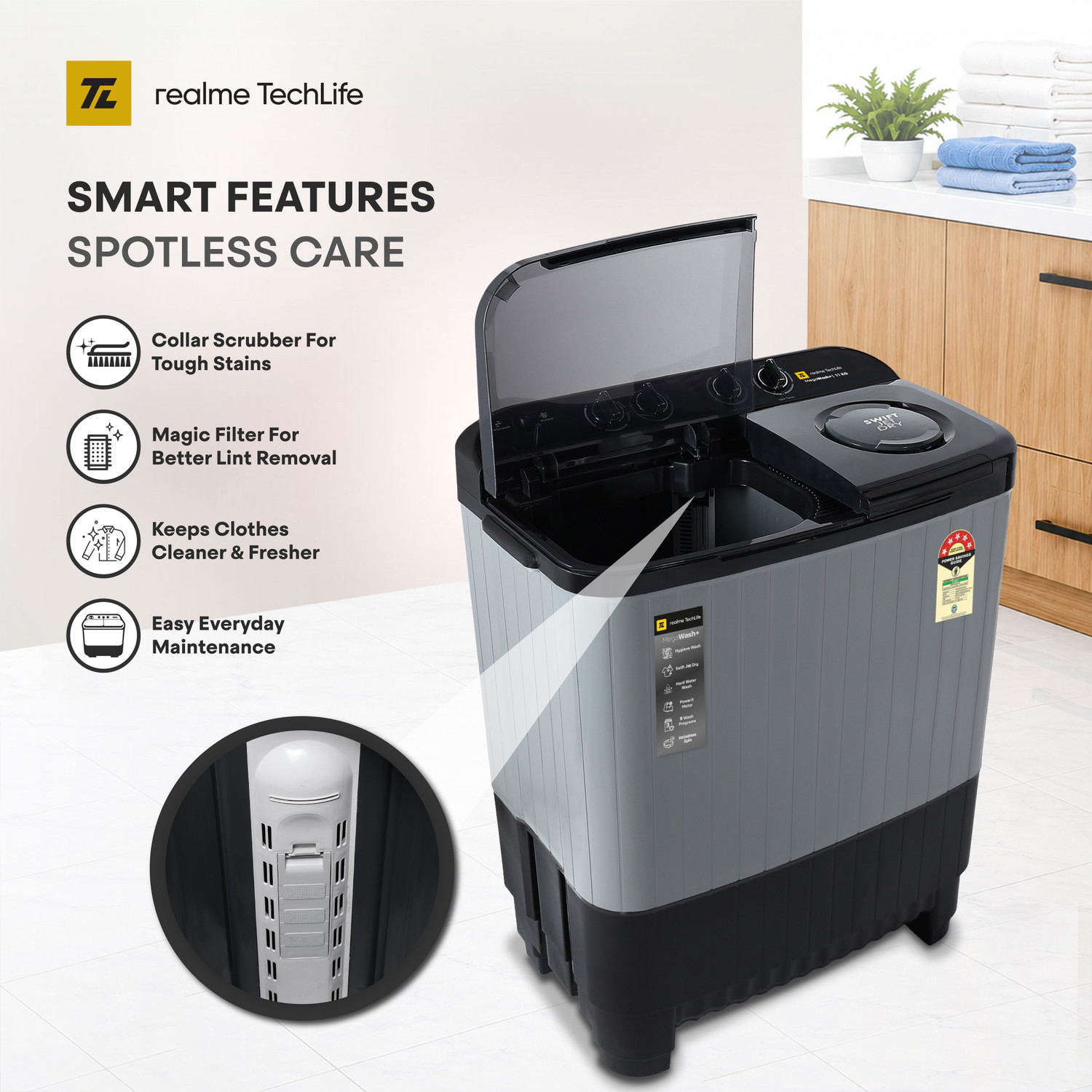 Image of realme TechLife 11 kg Semi Automatic Top Load Washing Machine Grey