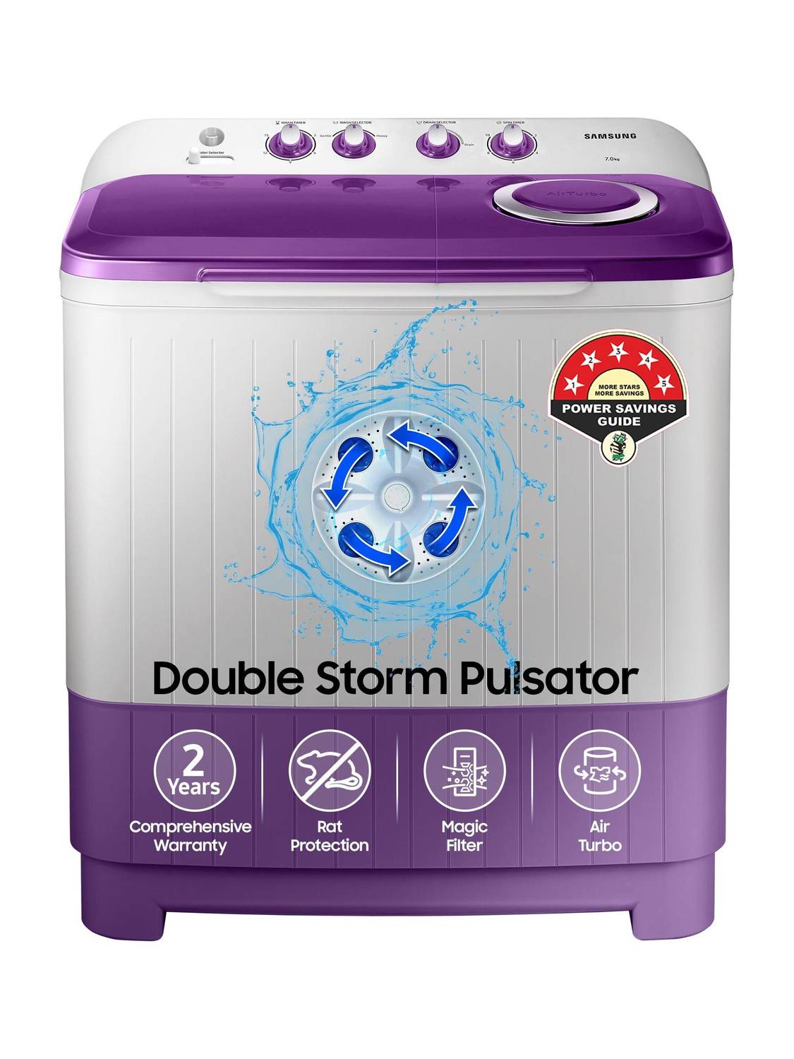 Samsung 7 kg 5 star, Air Turbo Drying Semi Automatic Top Load Washing Machine Grey, Purple