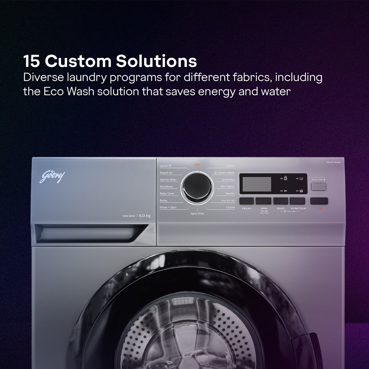 Image of Godrej 6 kg 5 Star, AI Tech, Steam Wash Fully Automatic Front Load Washing Machine with In-built Heater Grey