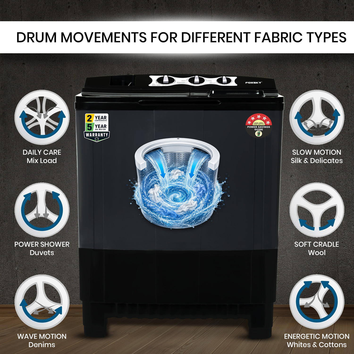 Image of FOXSKY 8.2 kg Semi Automatic Top Load Washing Machine Grey