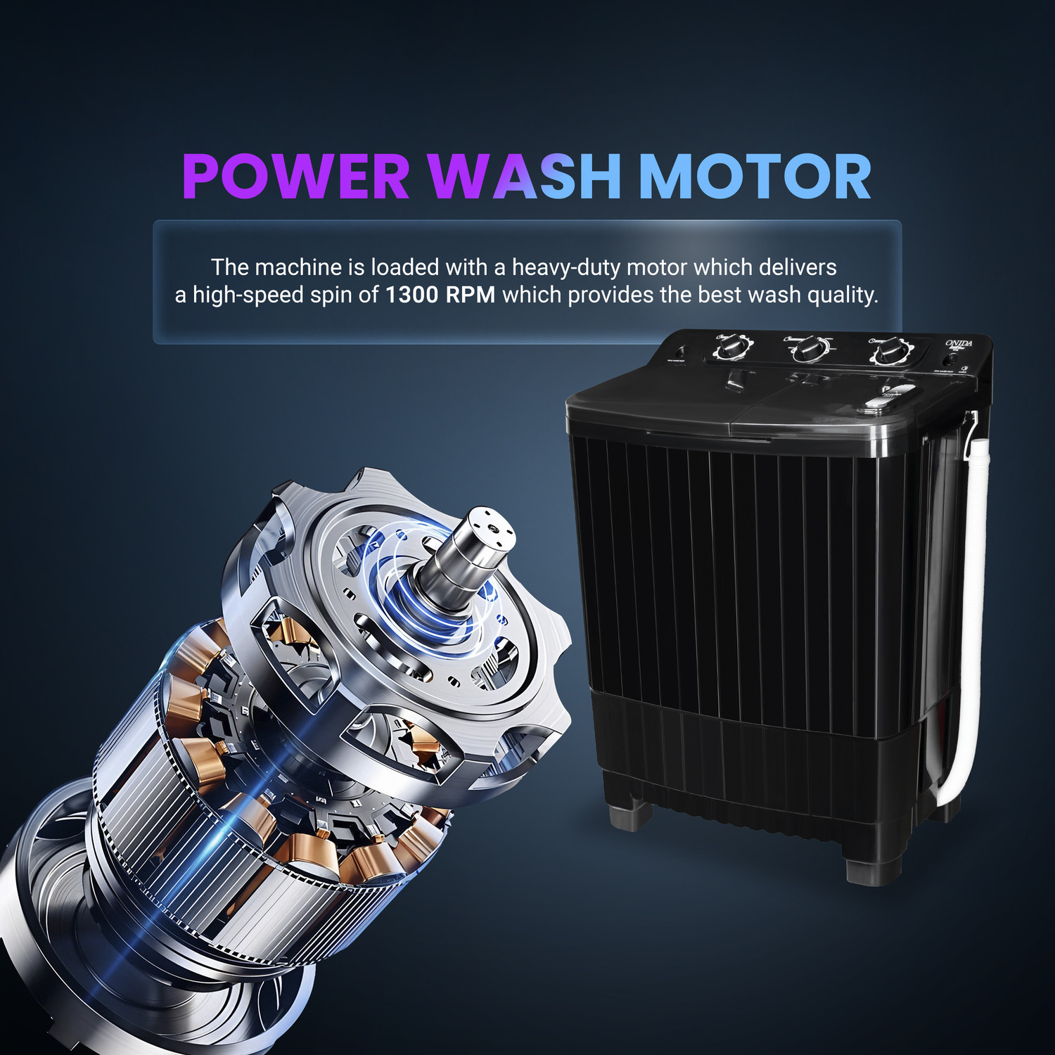 Image of ONIDA 7.5 kg 5 Star Semi Automatic Top Load Washing Machine Black