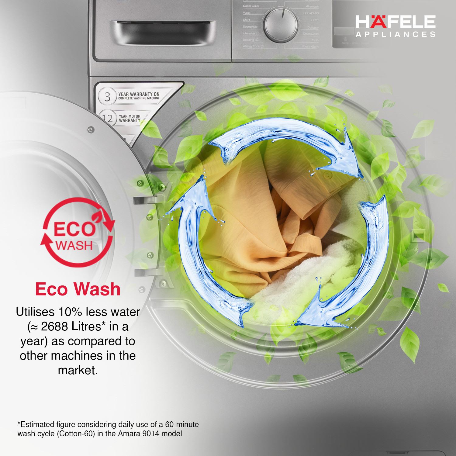 Image of Hafele 8 kg Fully Automatic Front Load Washing Machine with In-built Heater Grey