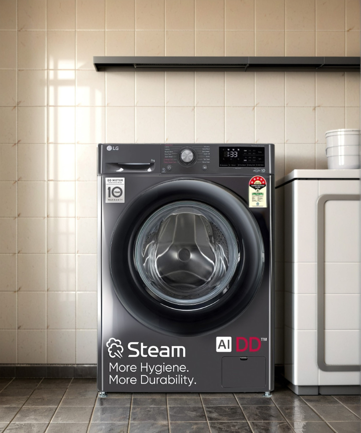 Image of LG 8 kg 5 Star with AI Direct Drive Washer with Steam Fully Automatic Front Load Washing Machine with In-built Heater Black