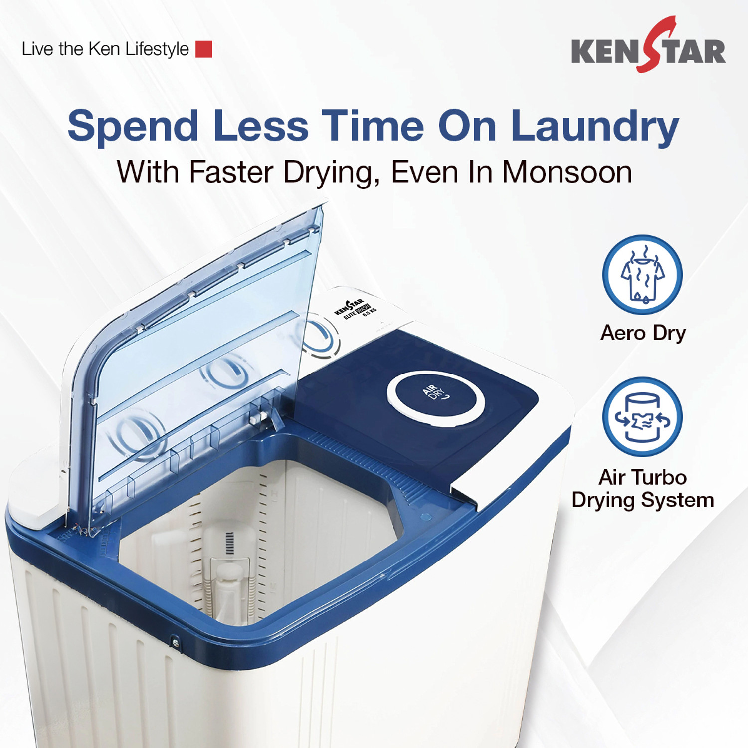 Image of Kenstar 6.5 kg Semi Automatic Top Load Washing Machine Blue, White
