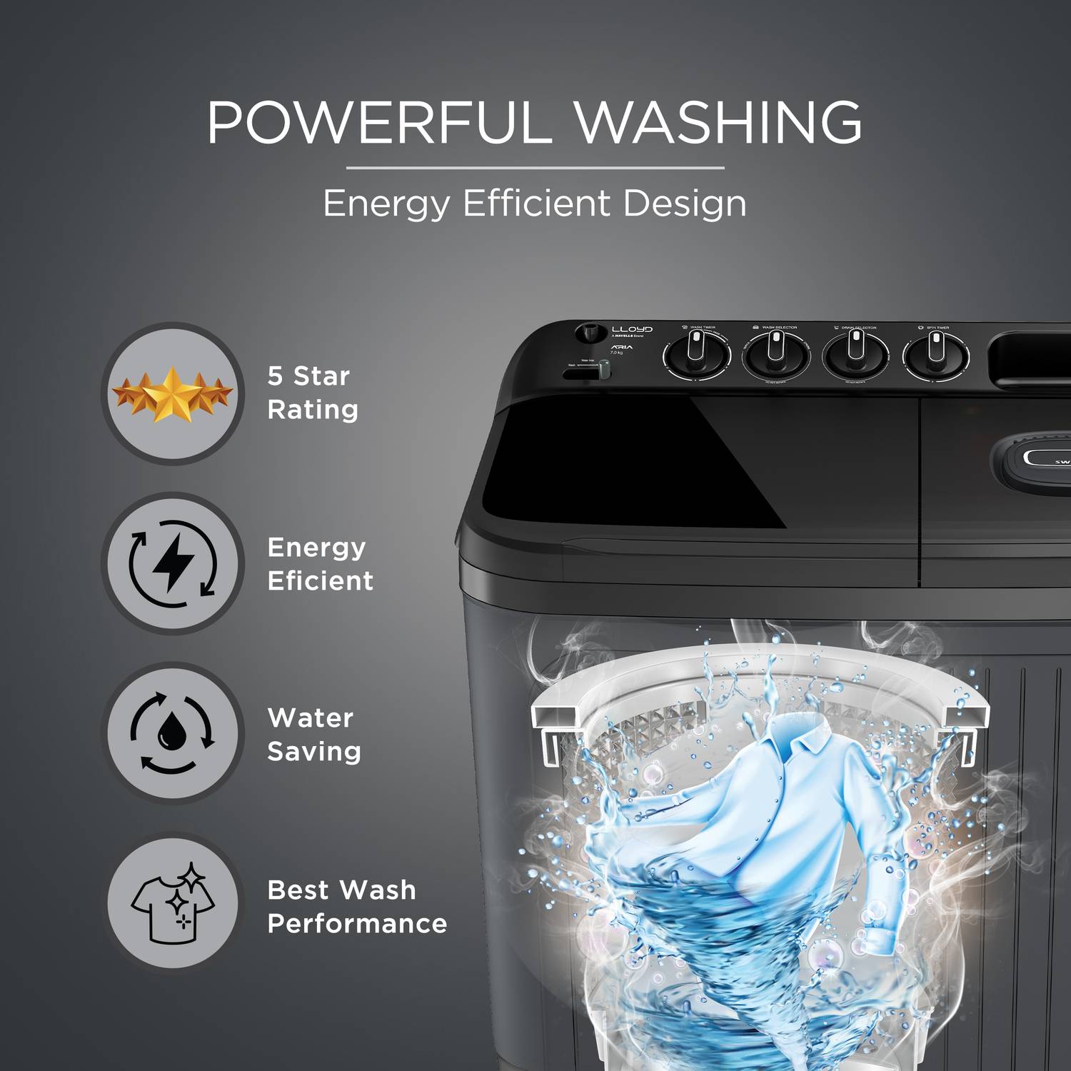 Lloyd 7.5 kg Semi Automatic Top Load Washing Machine Grey - Image 3