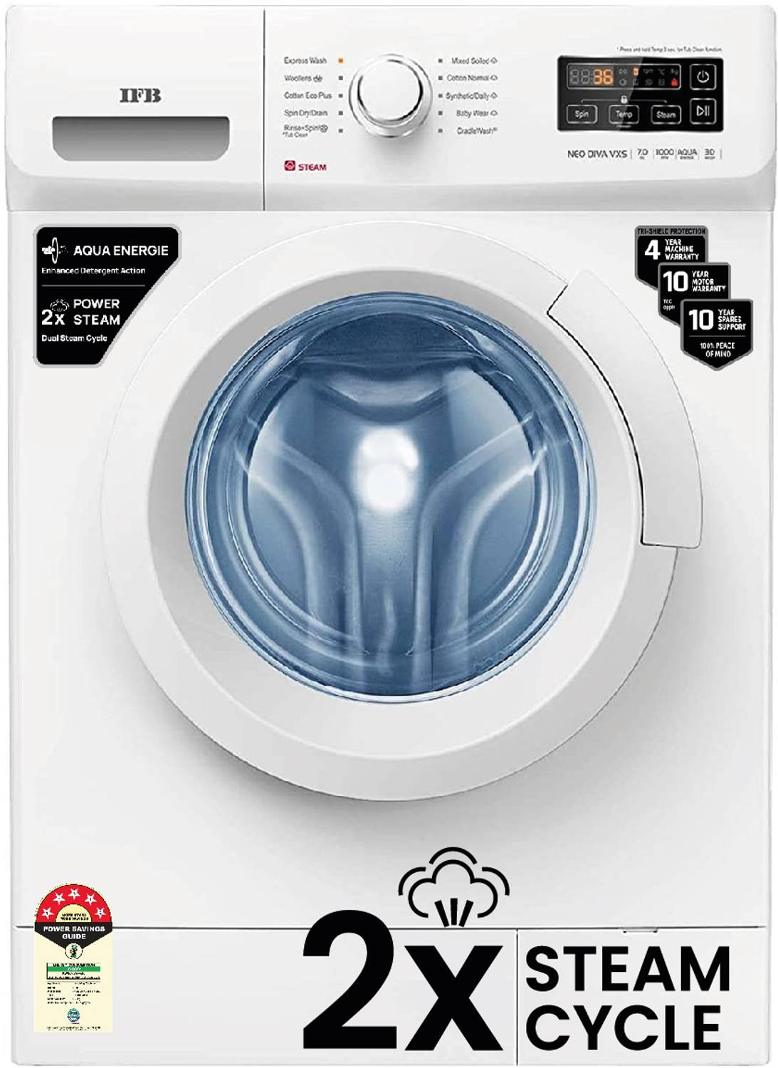 IFB 7 kg with Steam Wash, Aqua Energie, Anti-Allergen Fully Automatic Front Load Washing Machine with In-built Heater White