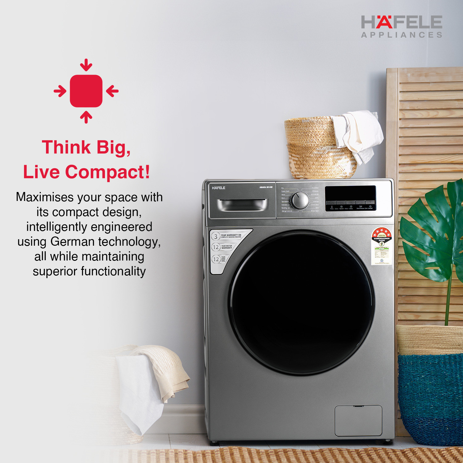 Image of Hafele 8 kg Fully Automatic Front Load Washing Machine with In-built Heater Grey
