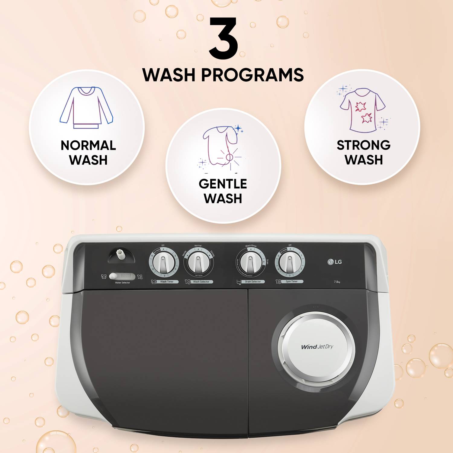 LG 7 kg Semi Automatic Top Load Grey Washing Machine - Image 3