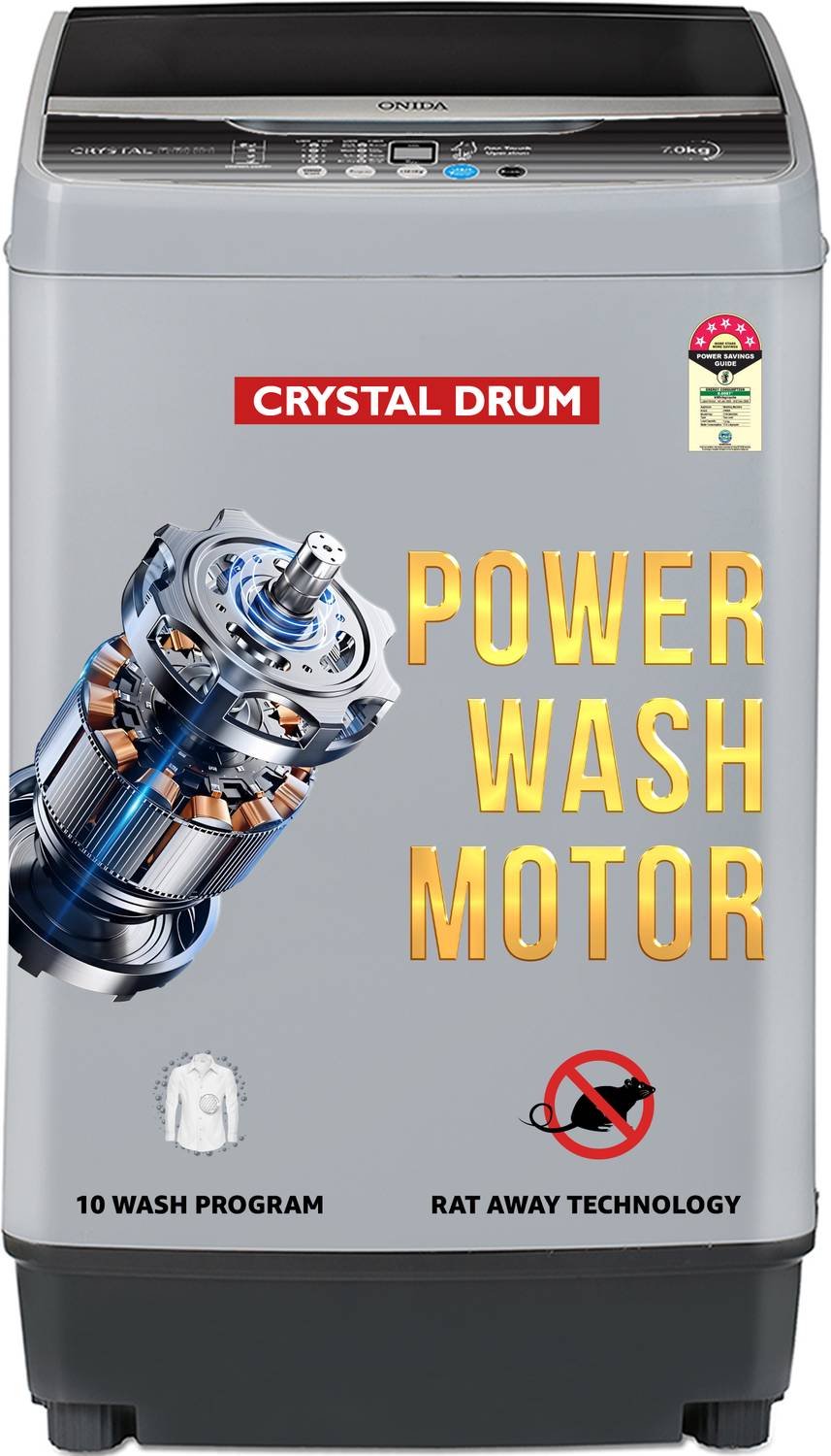 ONIDA 7 kg 5 star With Crystal Drum Technology Fully Automatic Top Load Grey