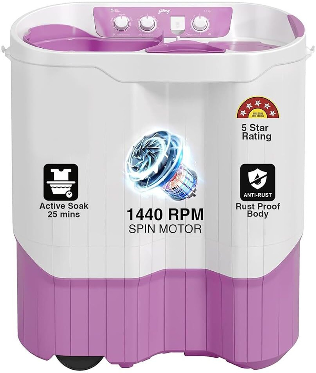 Image of Godrej 9 kg Semi Automatic Top Load Washing Machine Purple, White