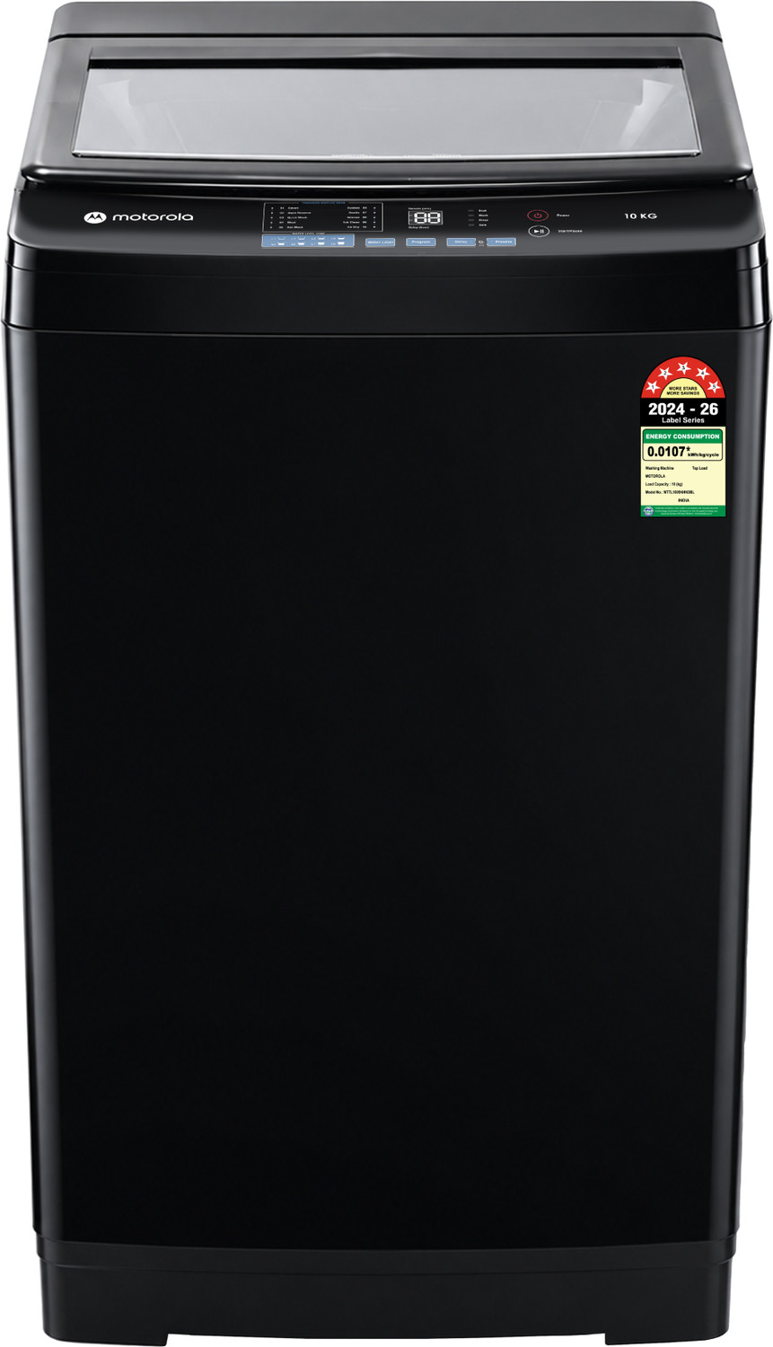 Image of MOTOROLA 10 kg Fully Automatic Top Load Washing Machine with In-built Heater Black