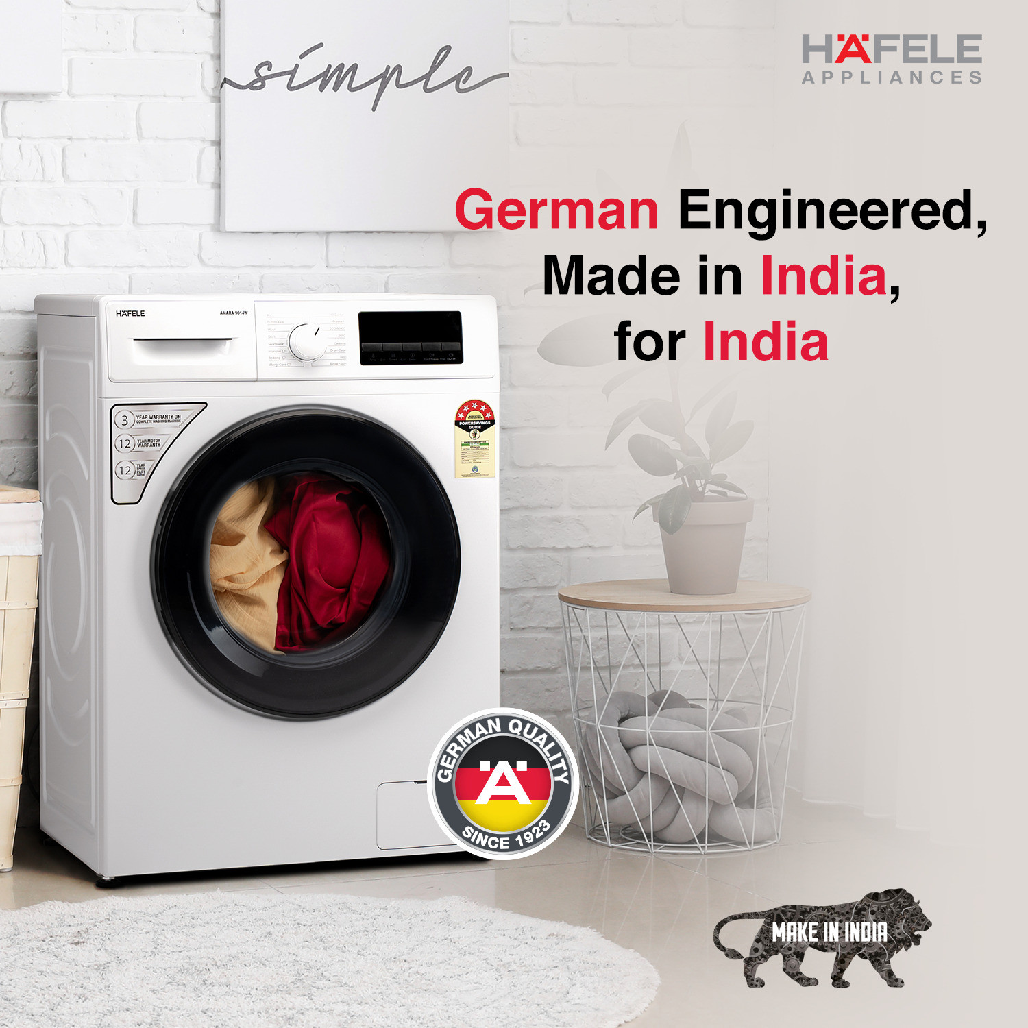 Image of Hafele 9 kg Fully Automatic Front Load Washing Machine with In-built Heater White