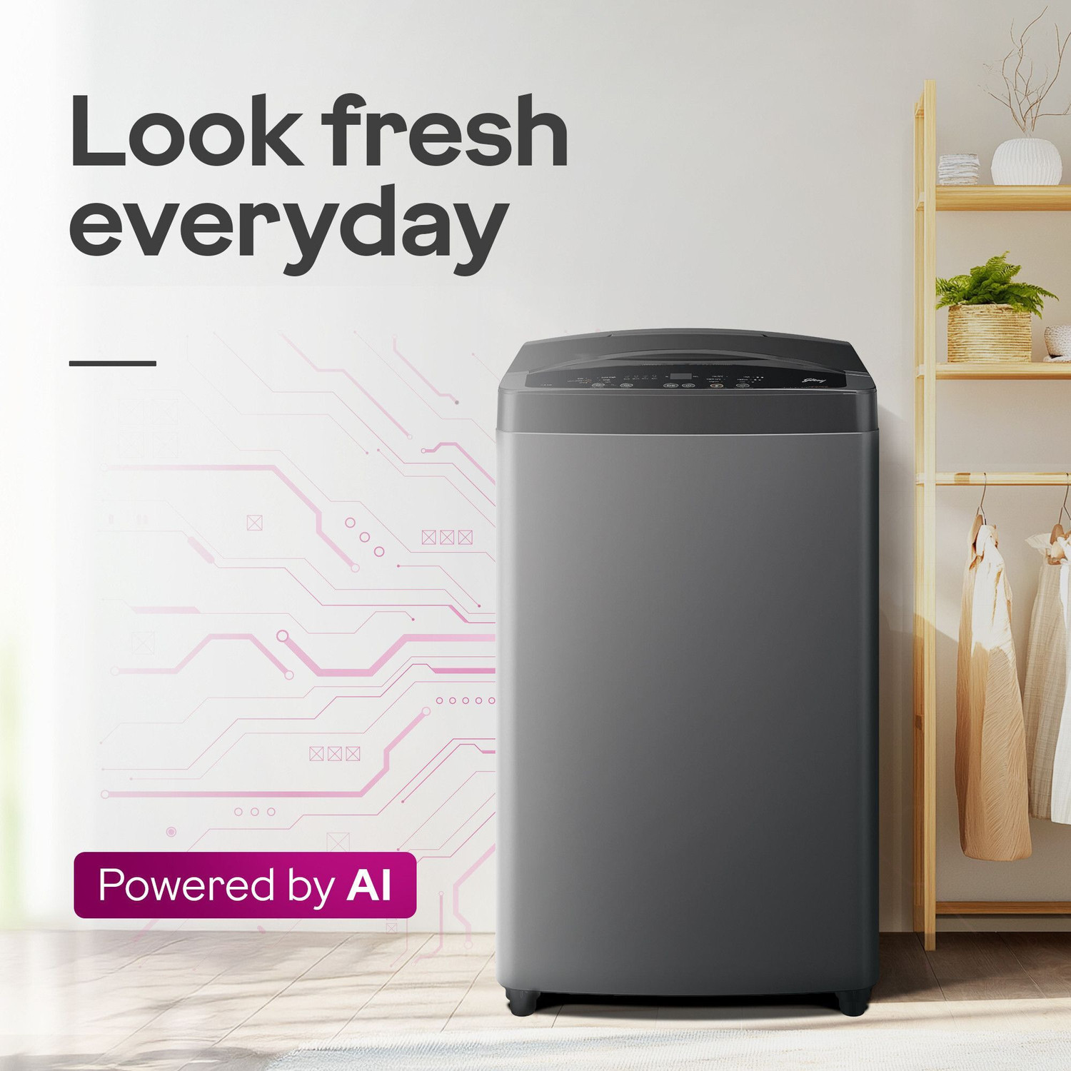 Image of Godrej 7.5 kg Inbuilt Heater with Unbalanced Load Sensing Fully Automatic Top Load Washing Machine with In-built Heater Grey