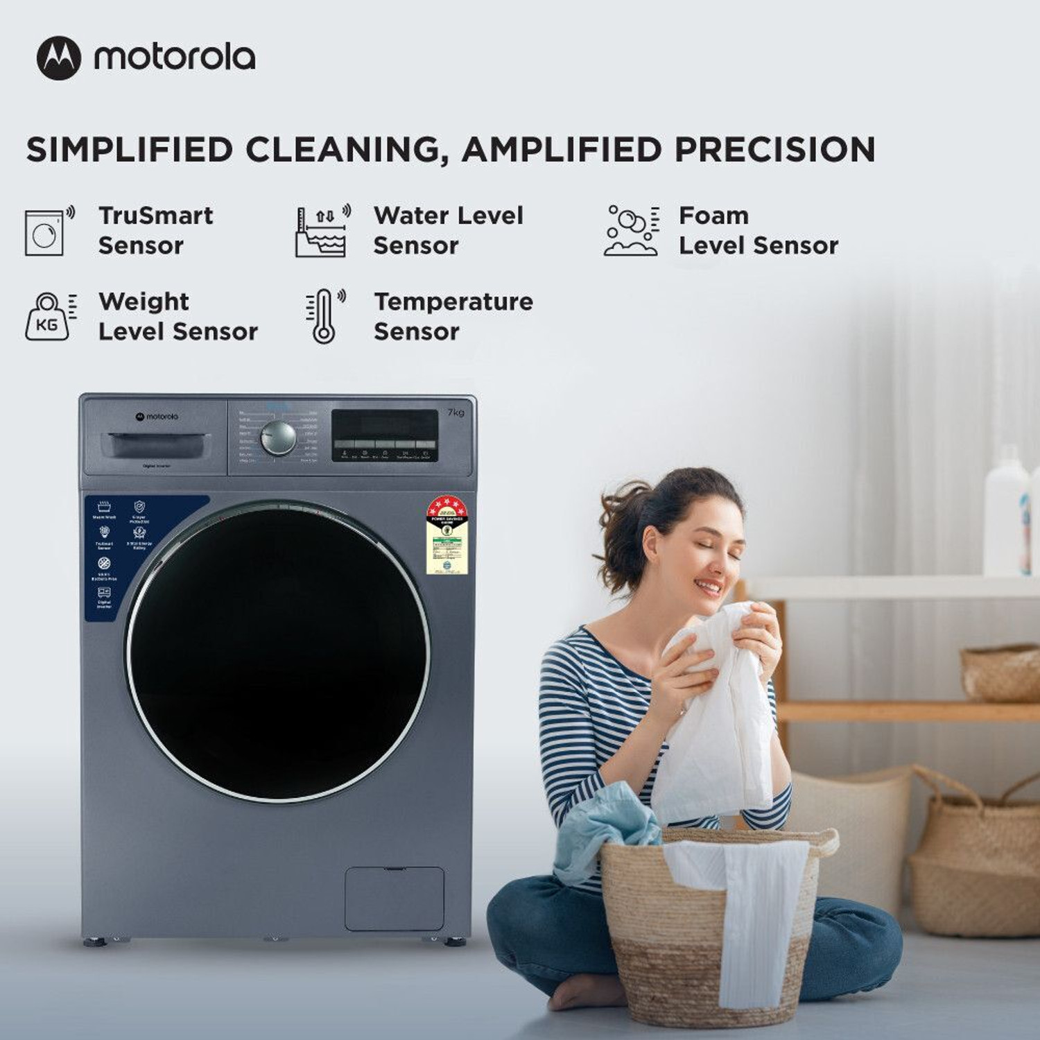 Image of MOTOROLA 7 kg Super Steam Technology Fully Automatic Front Load Washing Machine with In-built Heater Blue
