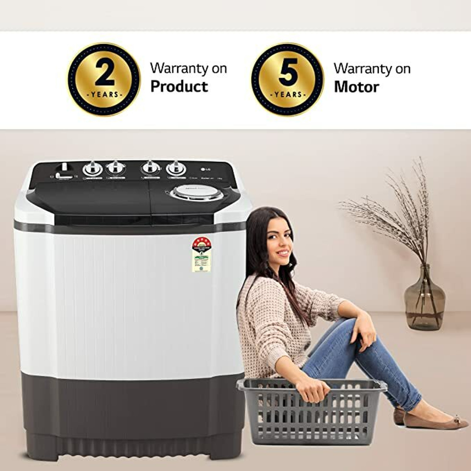 Image of LG 8 kg Semi Automatic Top Load Washing Machine Grey, White