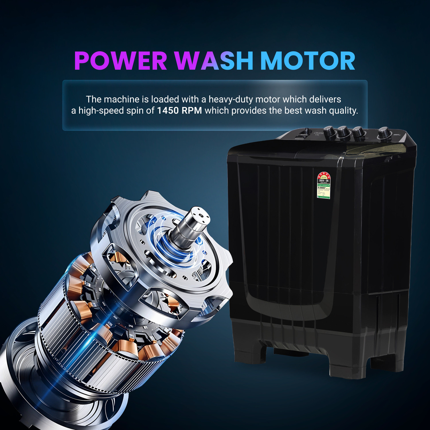Image of ONIDA 8.5 kg 5 Star With 1450 RPM & Rust Proof Body Semi Automatic Top Load Washing Machine Black